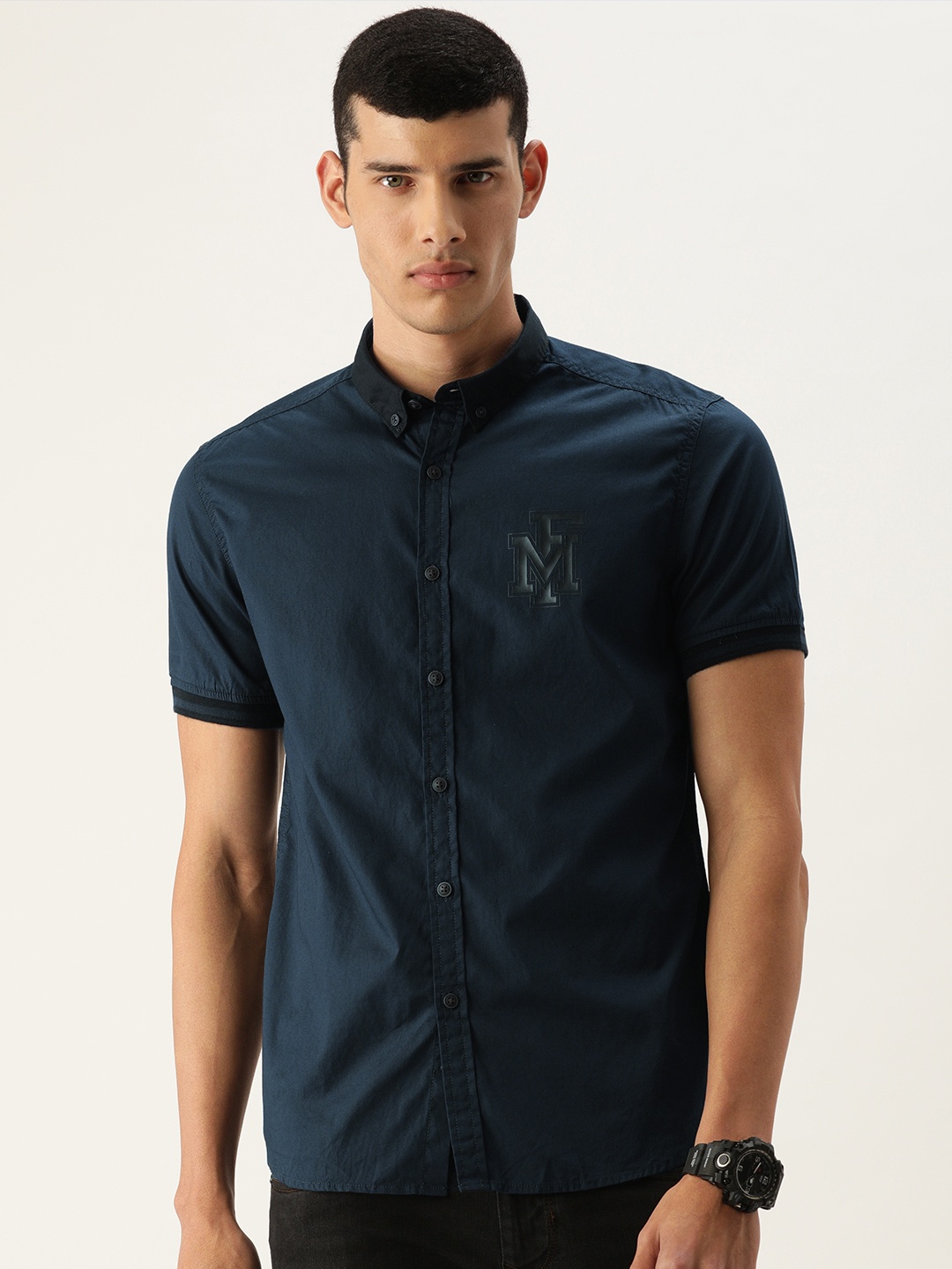 

Flying Machine Men Navy Blue Slim Fit Opaque Casual Shirt