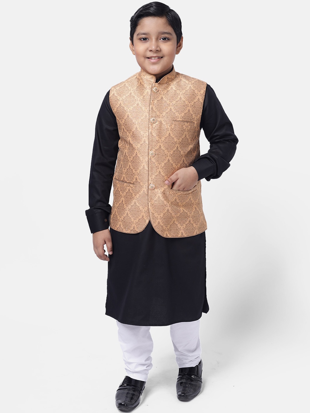 

NAMASKAR Boys Black Regular Pure Cotton Kurta with Churidar