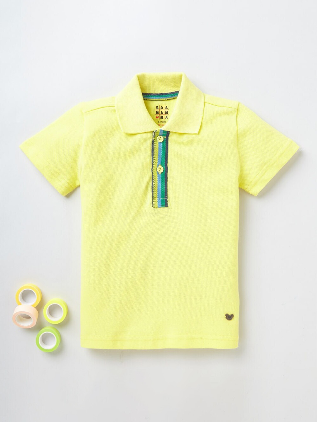 

Ed-a-Mamma Boys Yellow Solid Polo Collar Bio Finish T-shirt