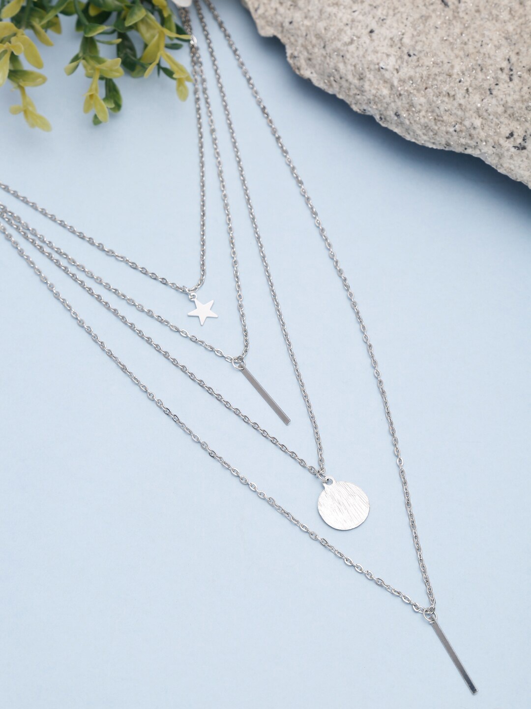 

Celena Cole Silver-Toned Silver-Plated Layered Necklace