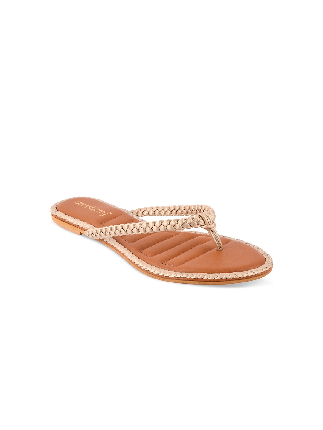 

DressBerry Women Gold-Toned Braided Open Toe Flats