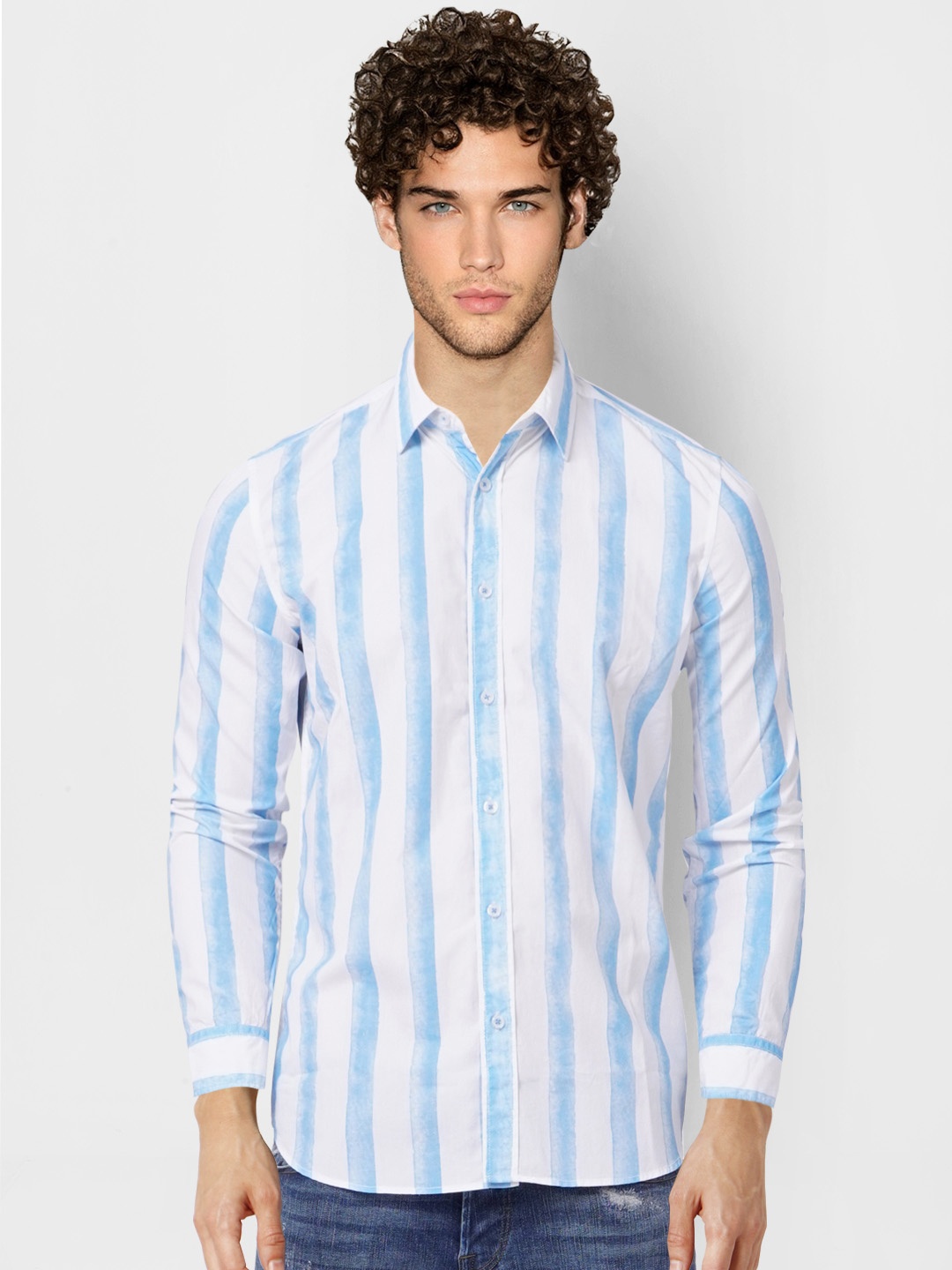 

Jack & Jones Men Blue Slim Fit Striped Cotton Casual Shirt