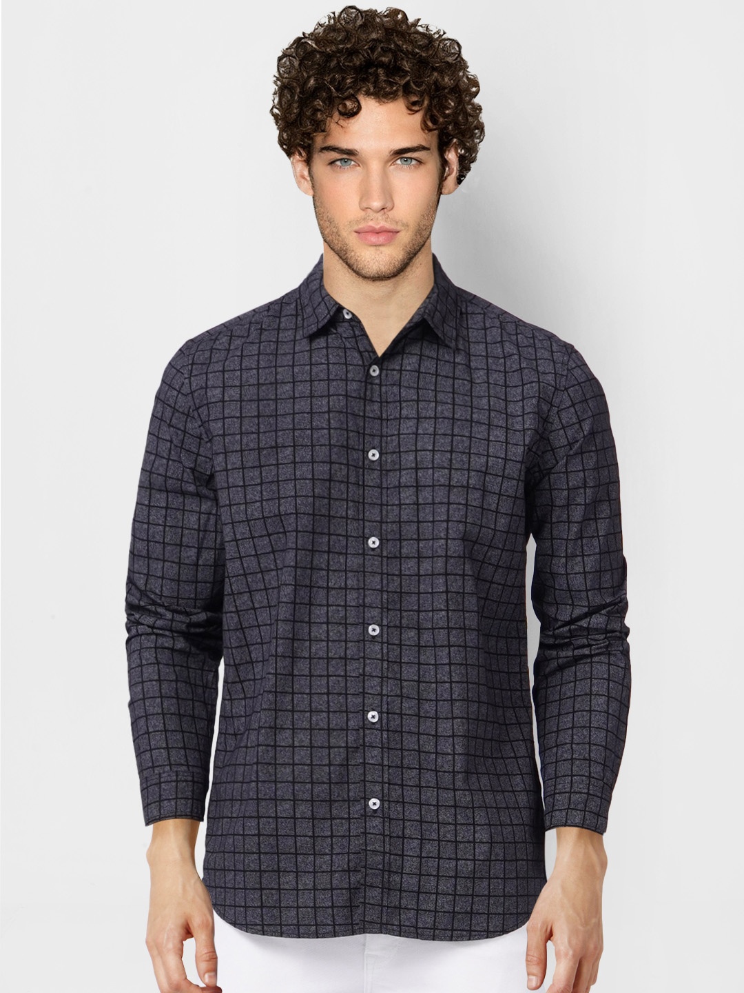

Jack & Jones Men Black Slim Fit Checked Cotton Casual Shirt