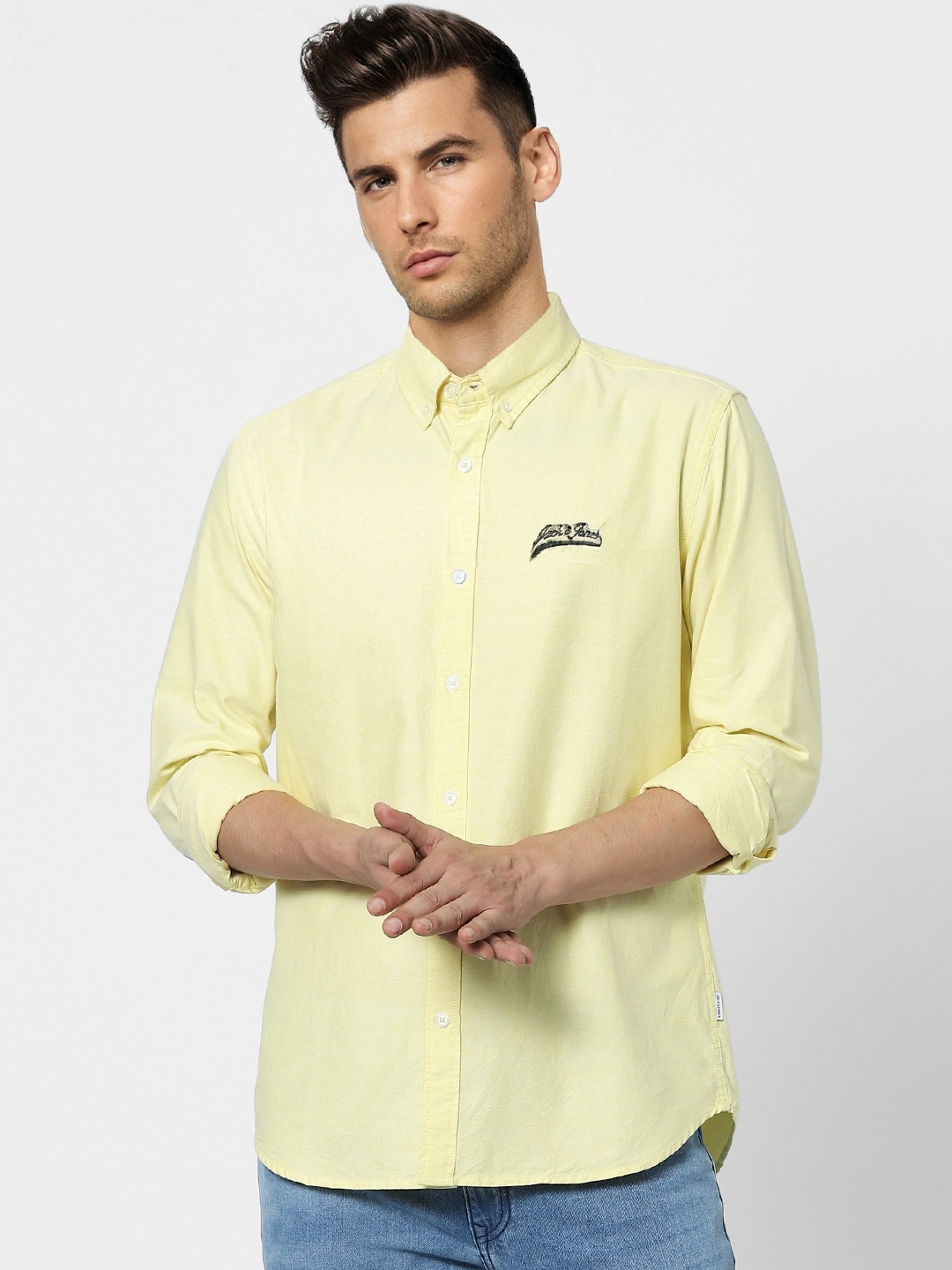 

Jack & Jones Men Yellow Slim Fit Opaque Casual Shirt