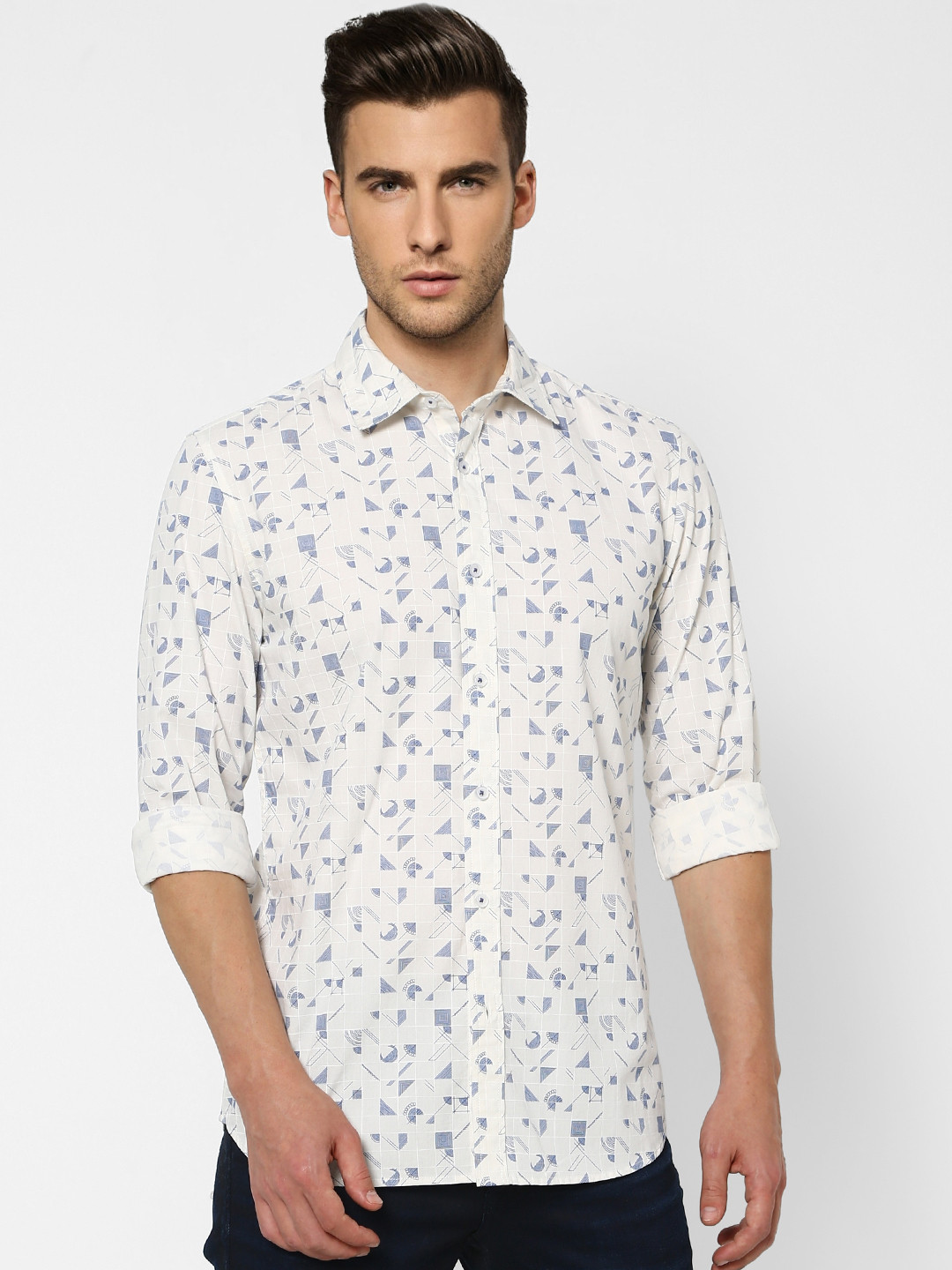 

Jack & Jones Men White Slim Fit Opaque Printed Casual Shirt