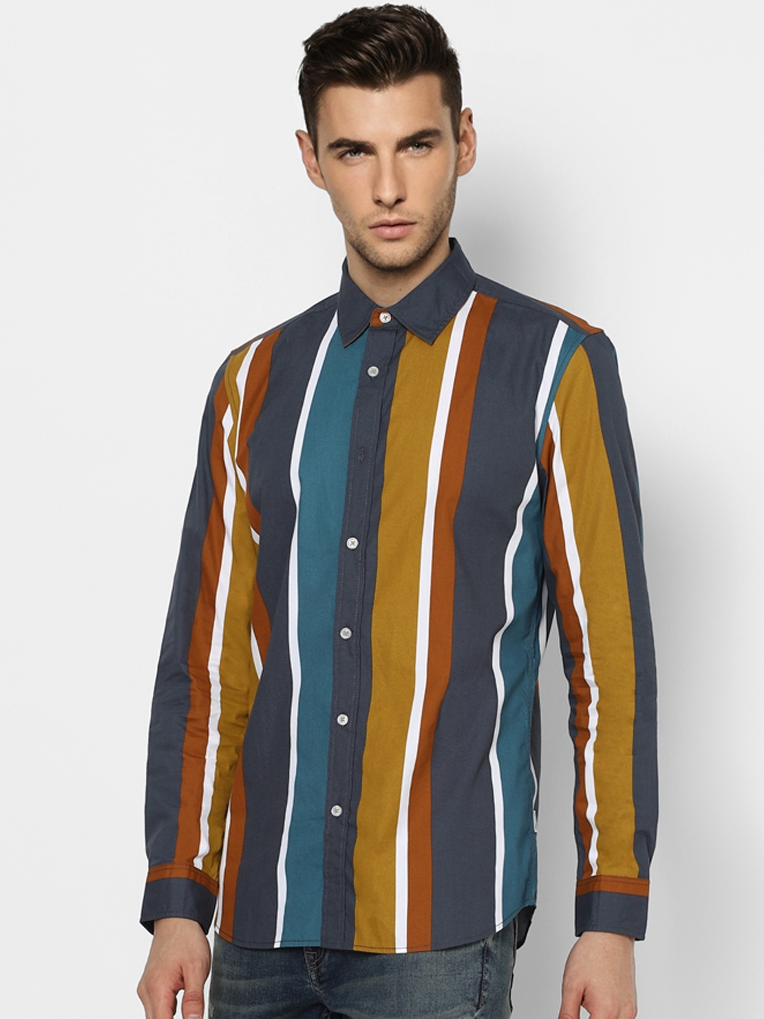 

Jack & Jones Men Multicoloured Slim Fit Opaque Striped Casual Shirt, Multi