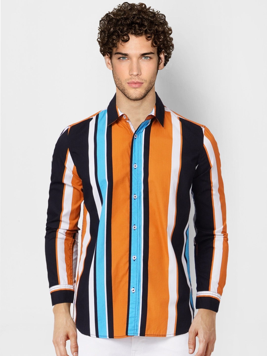 

Jack & Jones Men Multicoloured Slim Fit Striped Casual Shirt, Multi