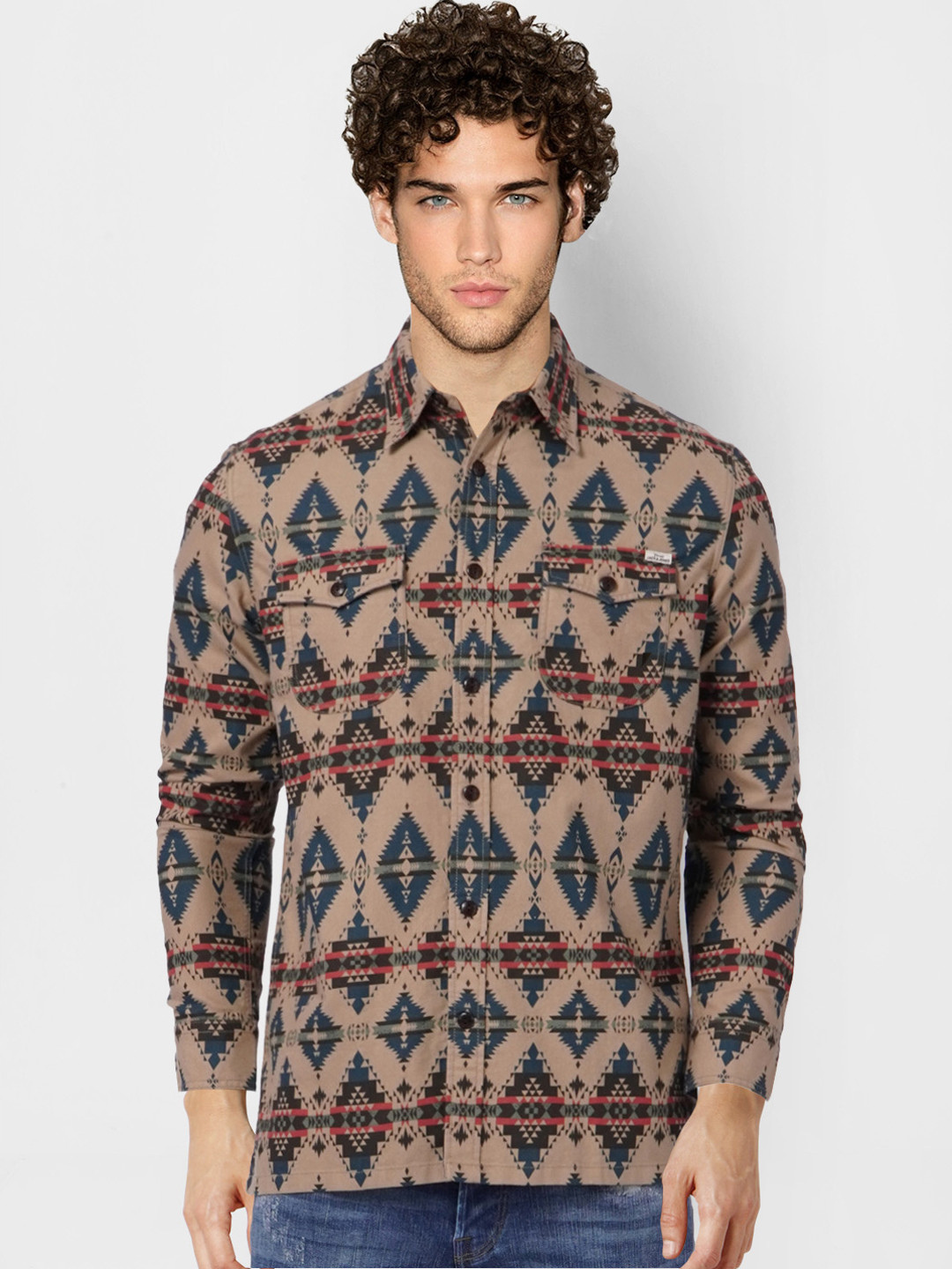 

Jack & Jones Men Beige Opaque Printed Casual Shirt