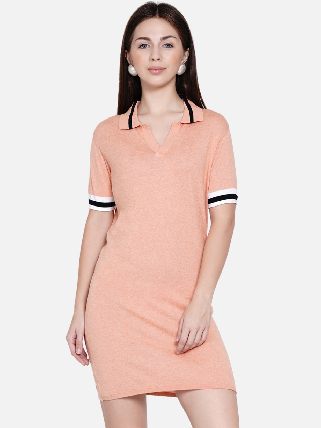 

ARMISTO Women Peach-Coloured & Black Solid Collar T-shirt Dress