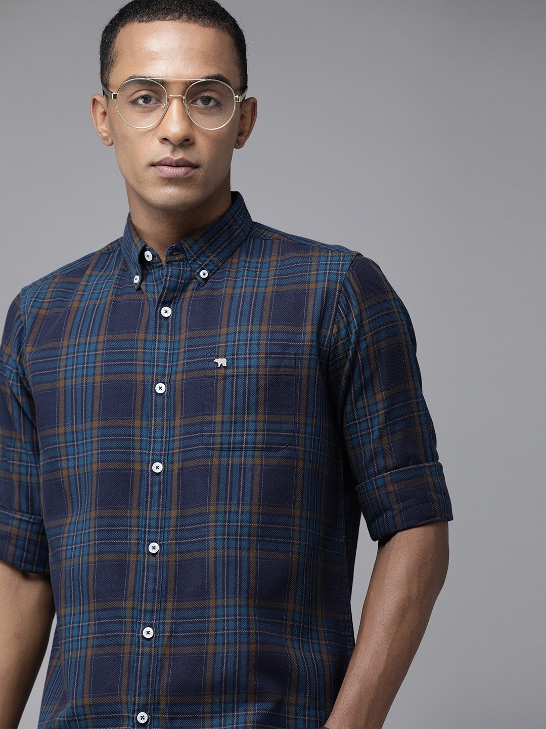 

THE BEAR HOUSE Men Blue Slim Fit Tartan Checks Opaque Checked Casual Shirt