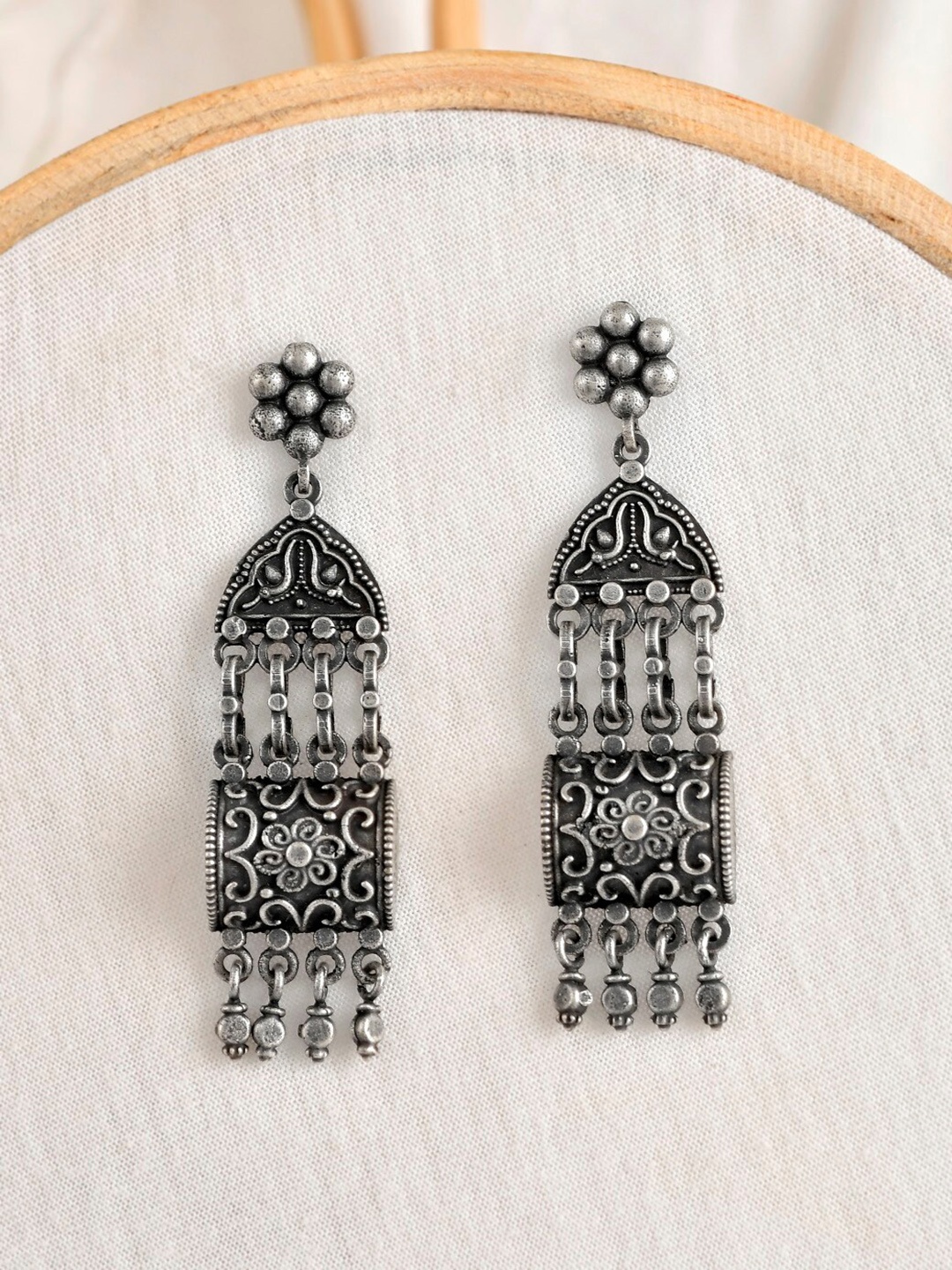 

Infuzze Silver-Toned & Plated Geometric Handcrafted Drop Earrings