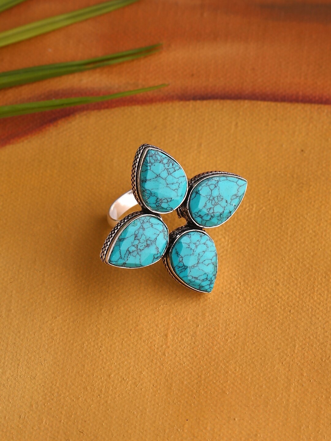 

Infuzze Silver-Plated Turquoise Blue Stone Studded Handcrafted Ring