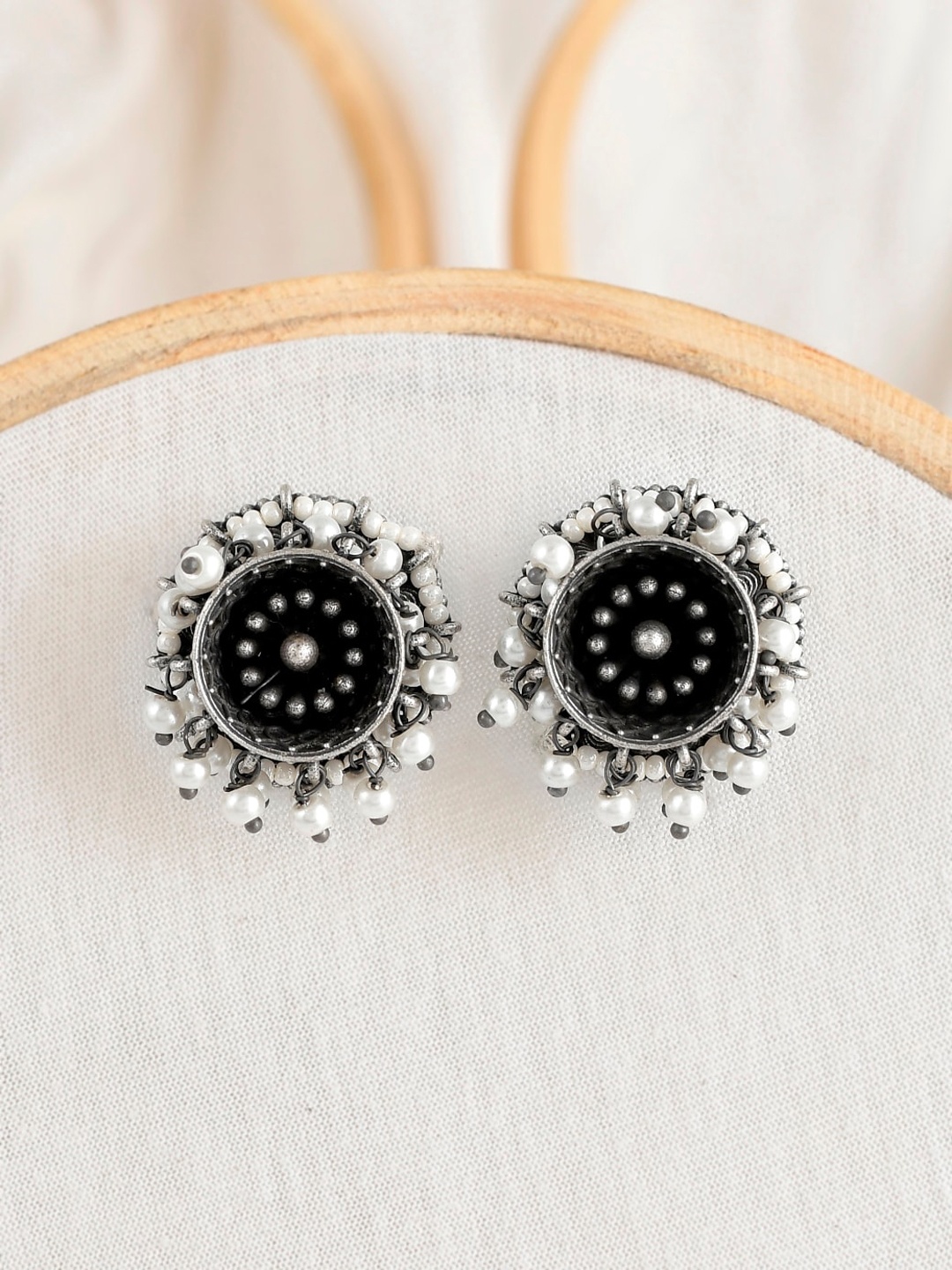 

Infuzze Silver-Toned & Black Circular Studs Earrings