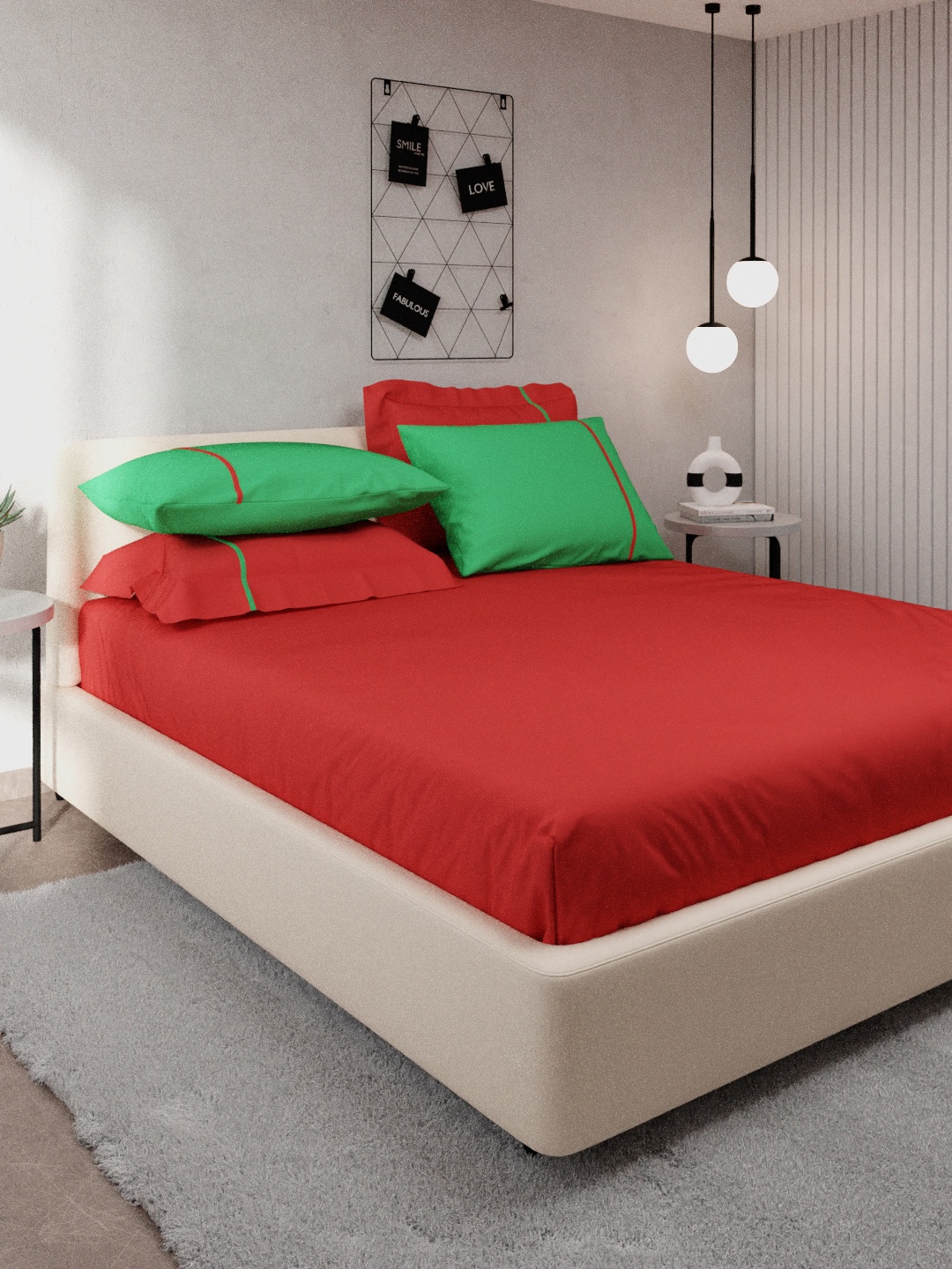 

Stoa Paris Red & Green Solid 144 TC Pure Cotton King Size Bedsheet With 4 Pillow Covers