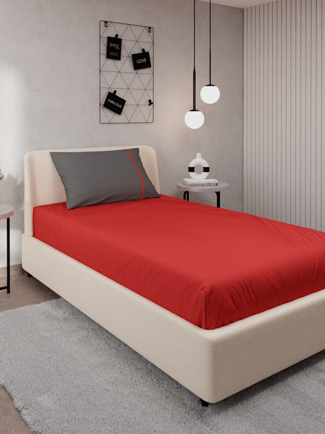 

Stoa Paris Red & Grey Solid 144 TC Pure Cotton Single Bedsheet With 1 Pillow Covers