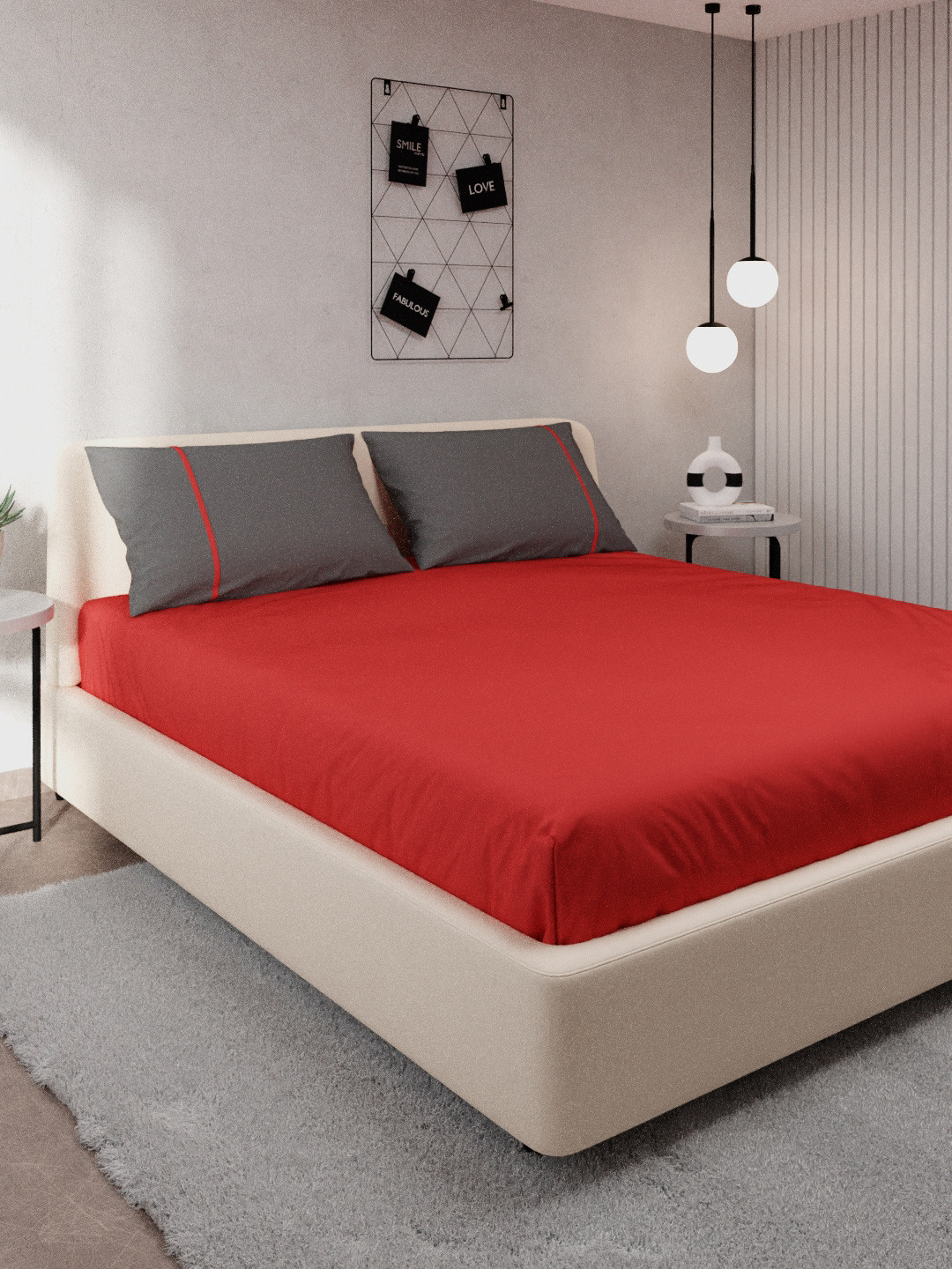 

Stoa Paris Red & Grey Solid 144 TC Pure Cotton Queen Bedsheet With 2 Pillow Covers