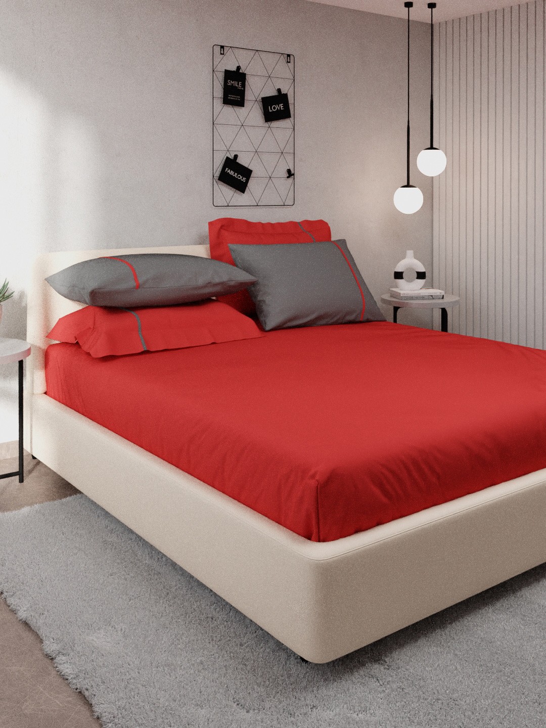 

Stoa Paris Red & Grey Solid 144 TC Pure Cotton King Bedsheet With 4 Pillow Covers