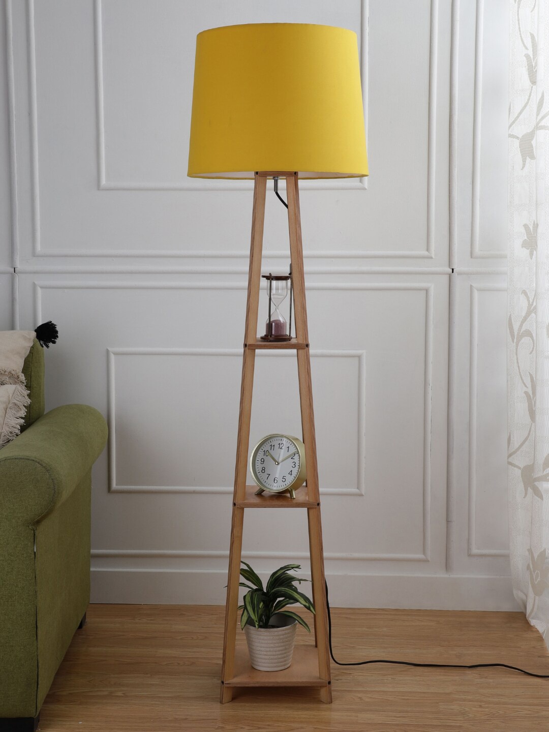 

SANDED EDGE Yellow & Brown 3 Tier Natural Finish Floor Lamp