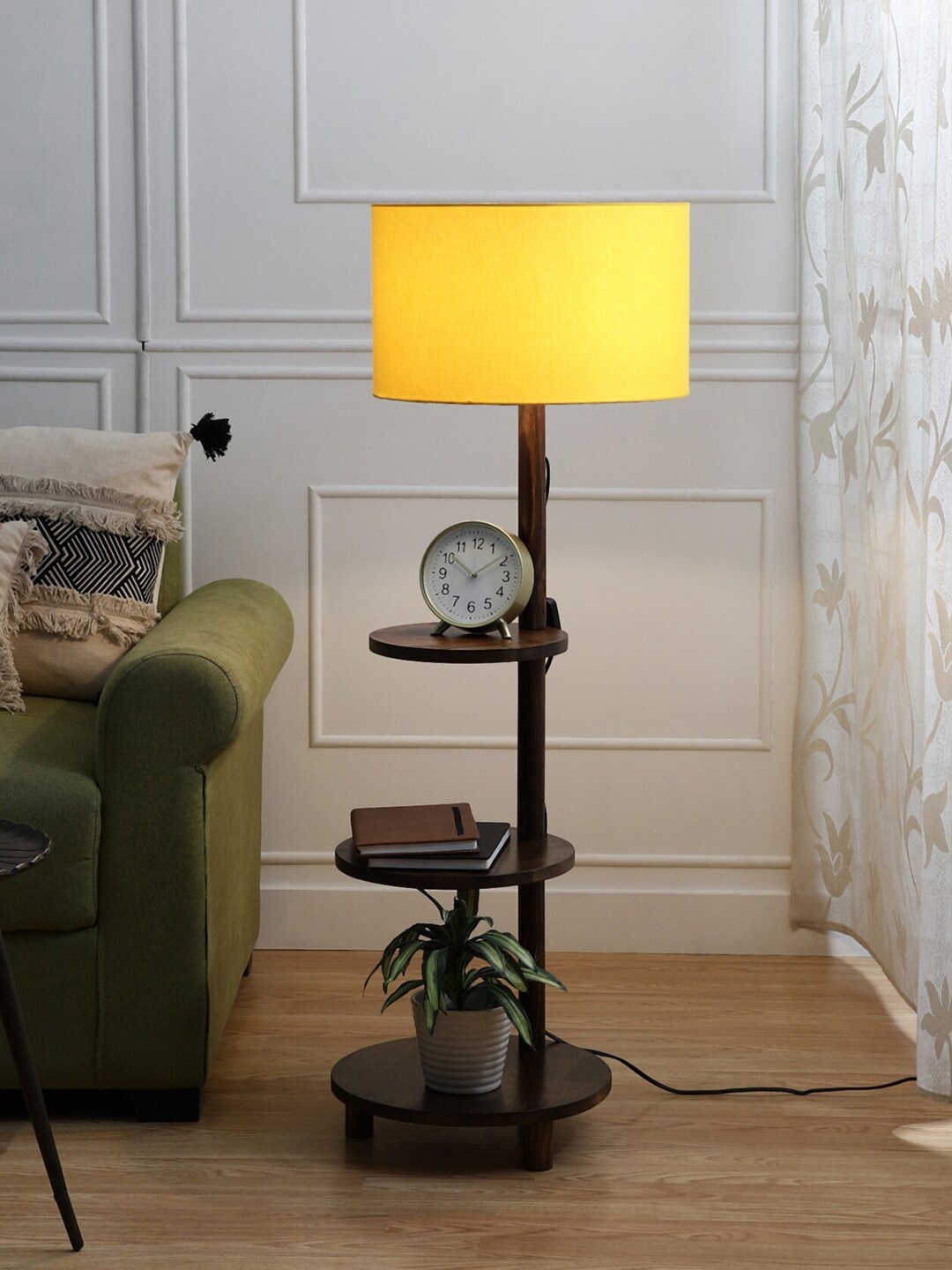 

SANDED EDGE Yellow & Brown 3 Tier Walnut Hand Finish Floor Peri Peri Lamp