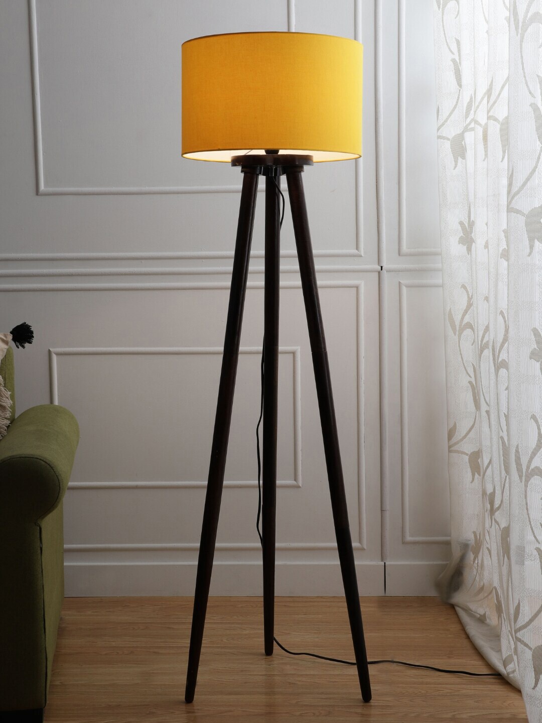 

SANDED EDGE Yellow & Brown Wood in Walnut Hand Polish Jessy Tripod Floor Lamp
