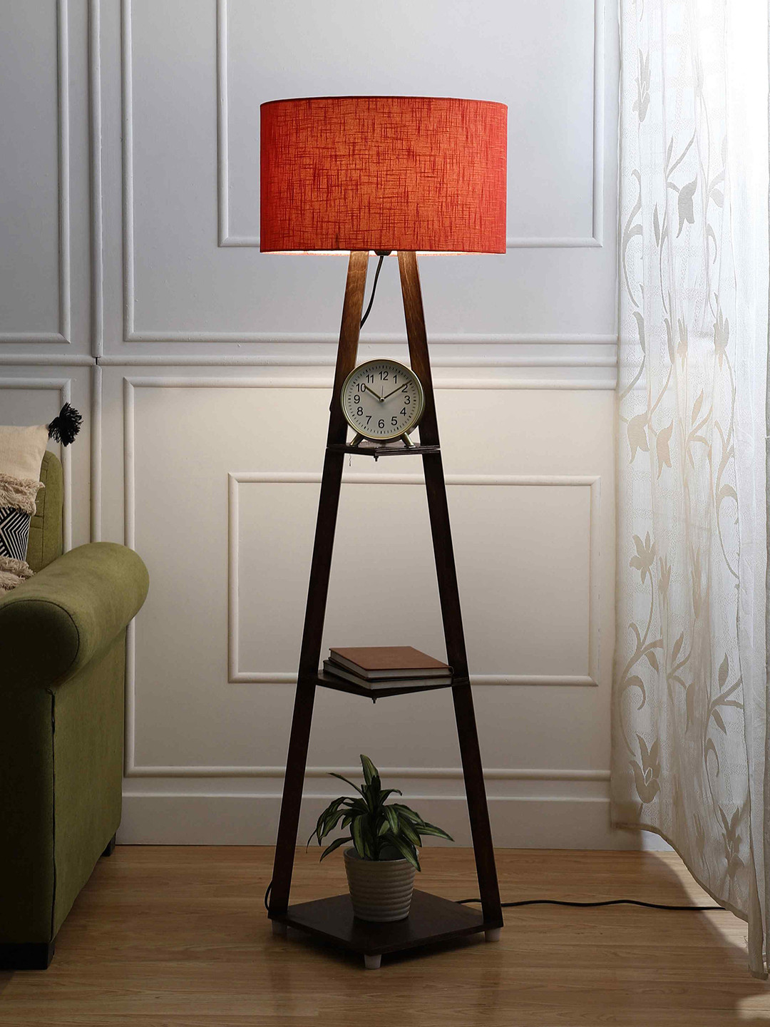 

SANDED EDGE Orange & Brown 3 Tier Walnut Hand Finish Floor Malan Lamp