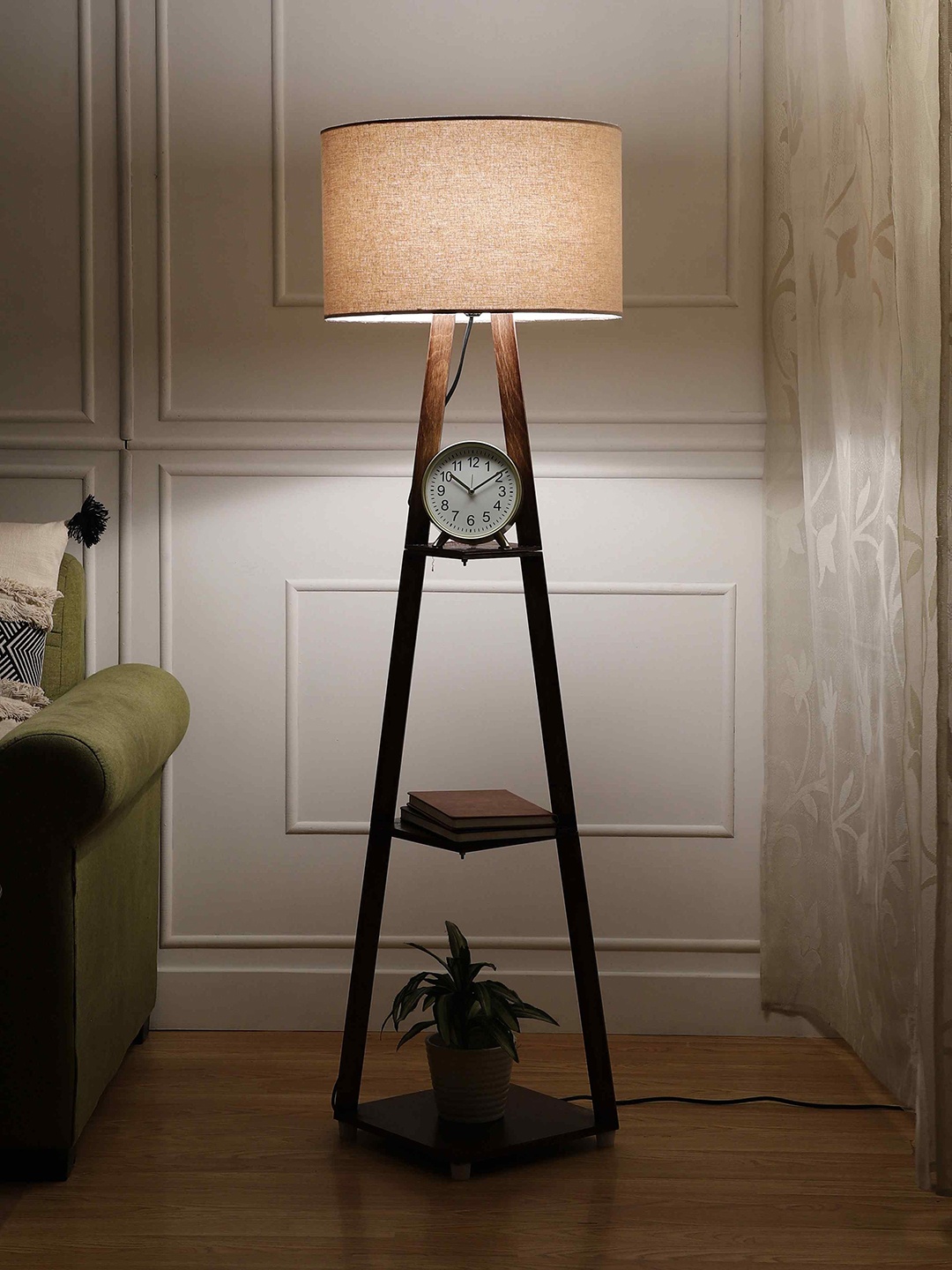 

SANDED EDGE White & Brown 3 Tier Walnut Hand Finish Floor Malan Lamp
