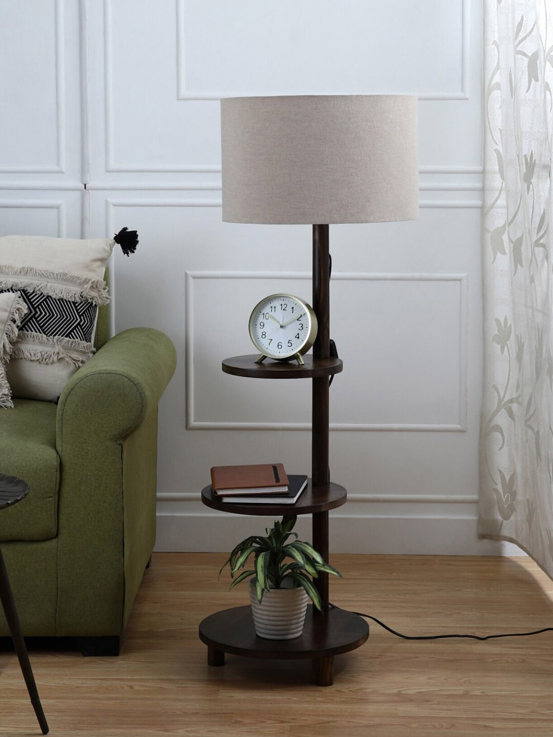 

SANDED EDGE White & Brown 3 Tier Walnut Hand Finish Floor Peri Peri Lamp