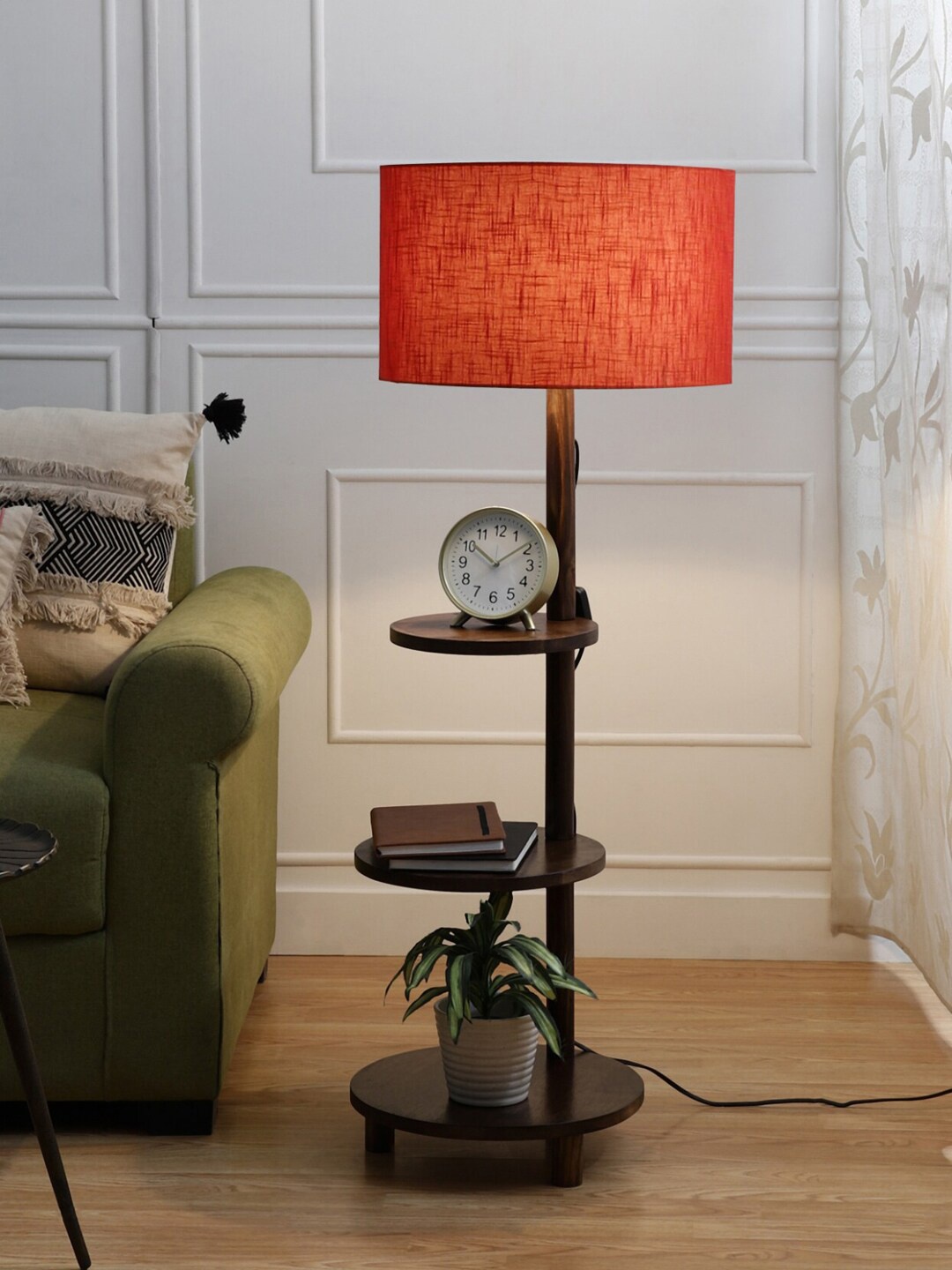 

SANDED EDGE Orange & Brown 3 Tier Walnut Hand Finish Floor Peri Peri Lamp