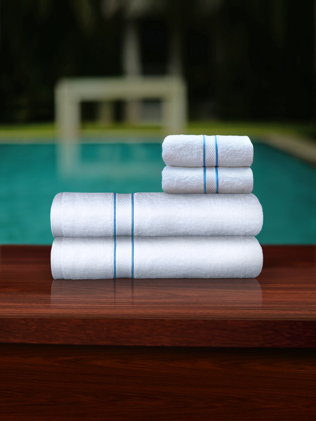 

PETAL HOME Unisex Set of 4 White & Green Solid Cotton 550 GSM Towels