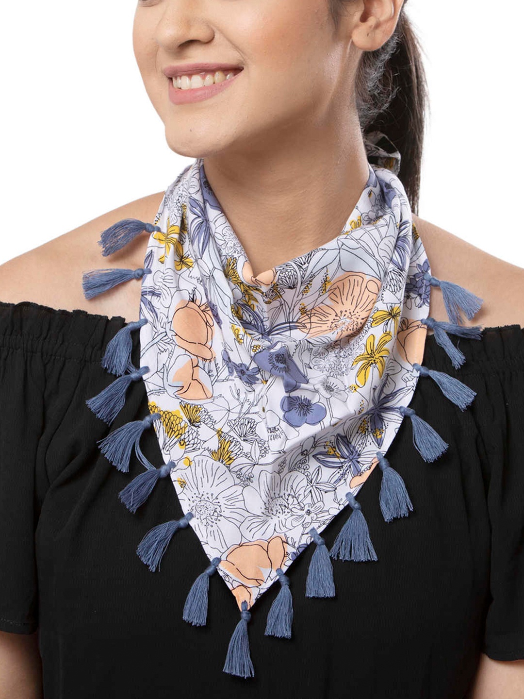 

Runway Ritual Women Blue & White Printed Scarf