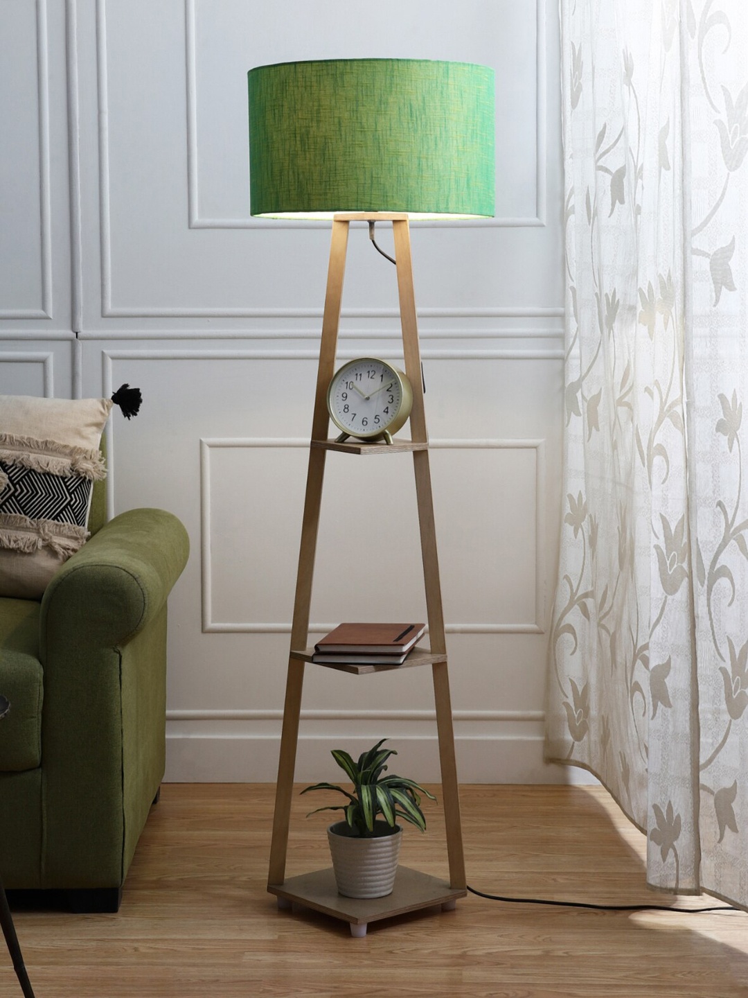 

SANDED EDGE Brown & Green 3-Tier Storage Floor Lamp