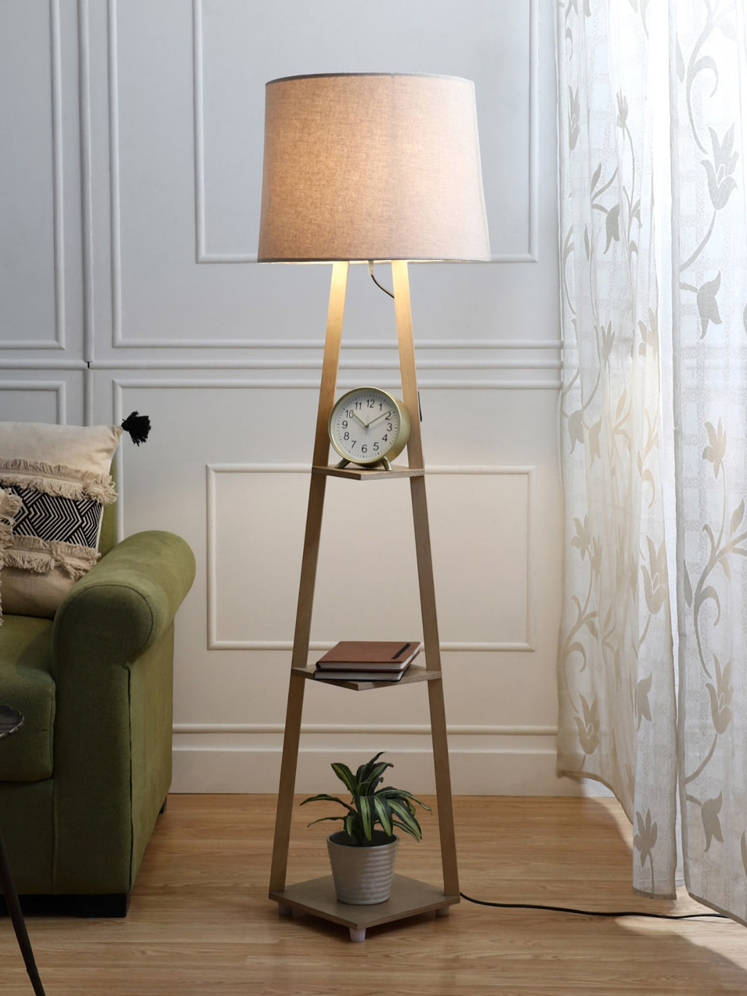 

SANDED EDGE Brown & Grey 3-Tier Storage Floor Lamp