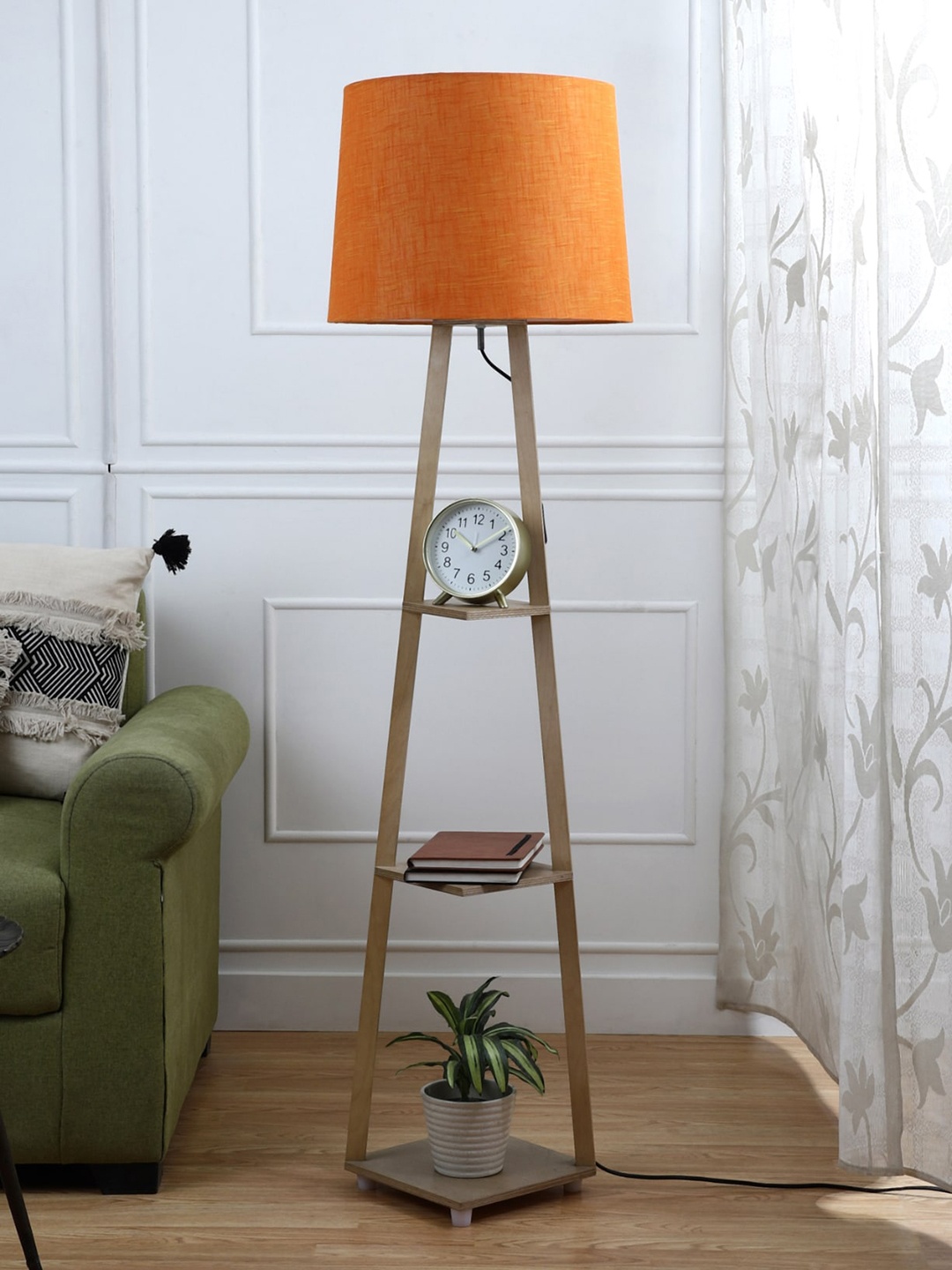 

SANDED EDGE Brown & Orange 3-Tier Storage Floor Lamp