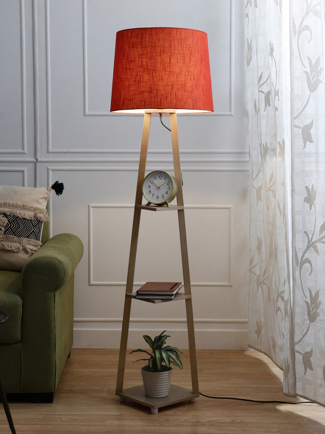 

SANDED EDGE Brown & Orange 3-Tier Storage Floor Lamp