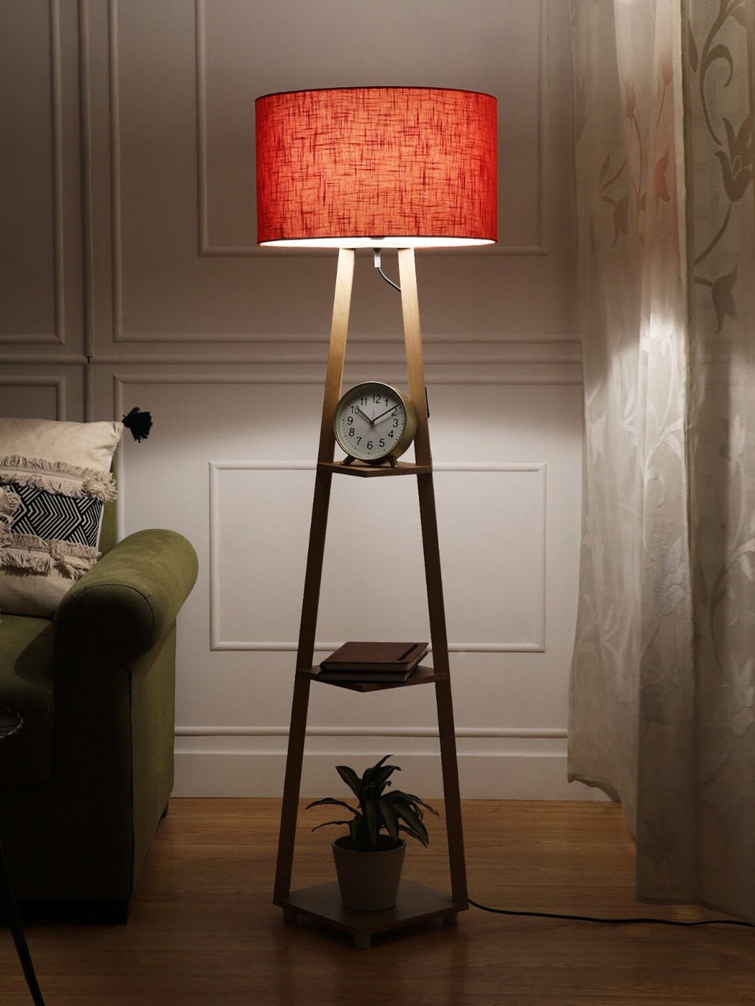 

SANDED EDGE Brown & Orange 3-Tier Storage Floor Lamp