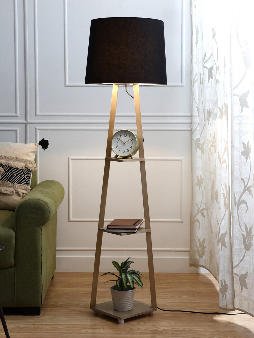 

SANDED EDGE Brown & Black 3-Tier Storage Floor Lamp