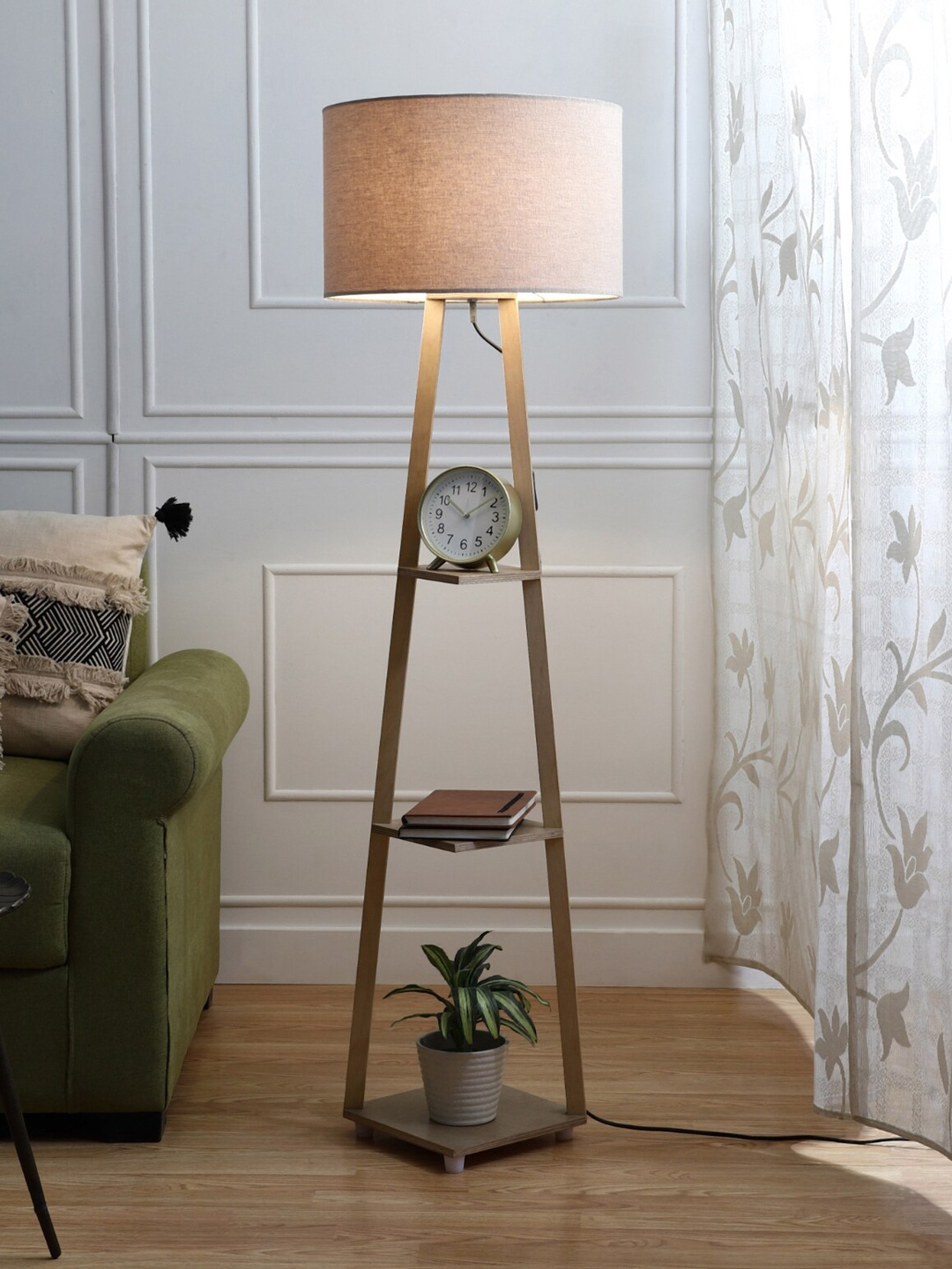

SANDED EDGE Brown & Grey 3-Tier Storage Floor Lamp