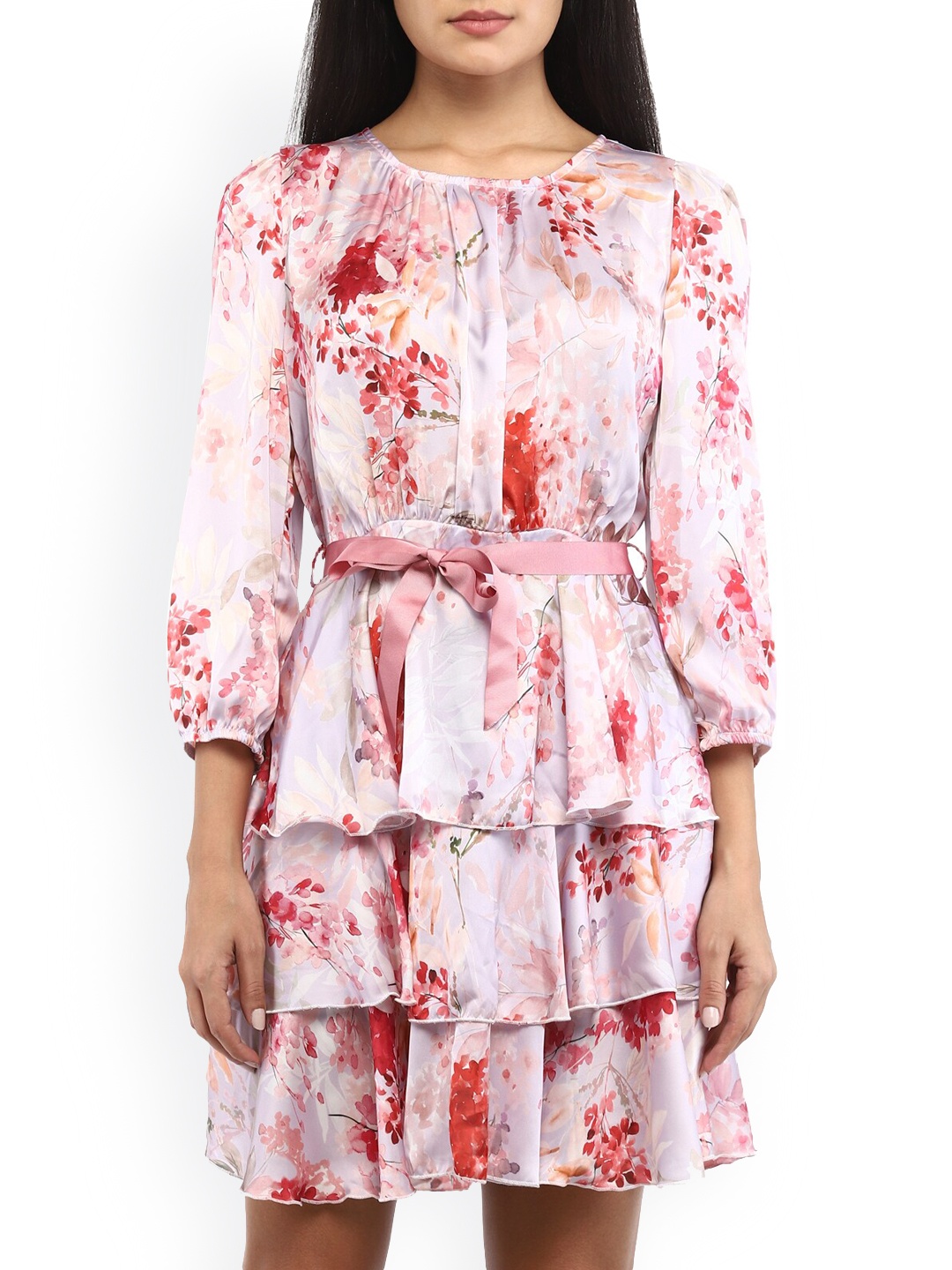 

Rinascimento Women Red Floral Tiered Dress