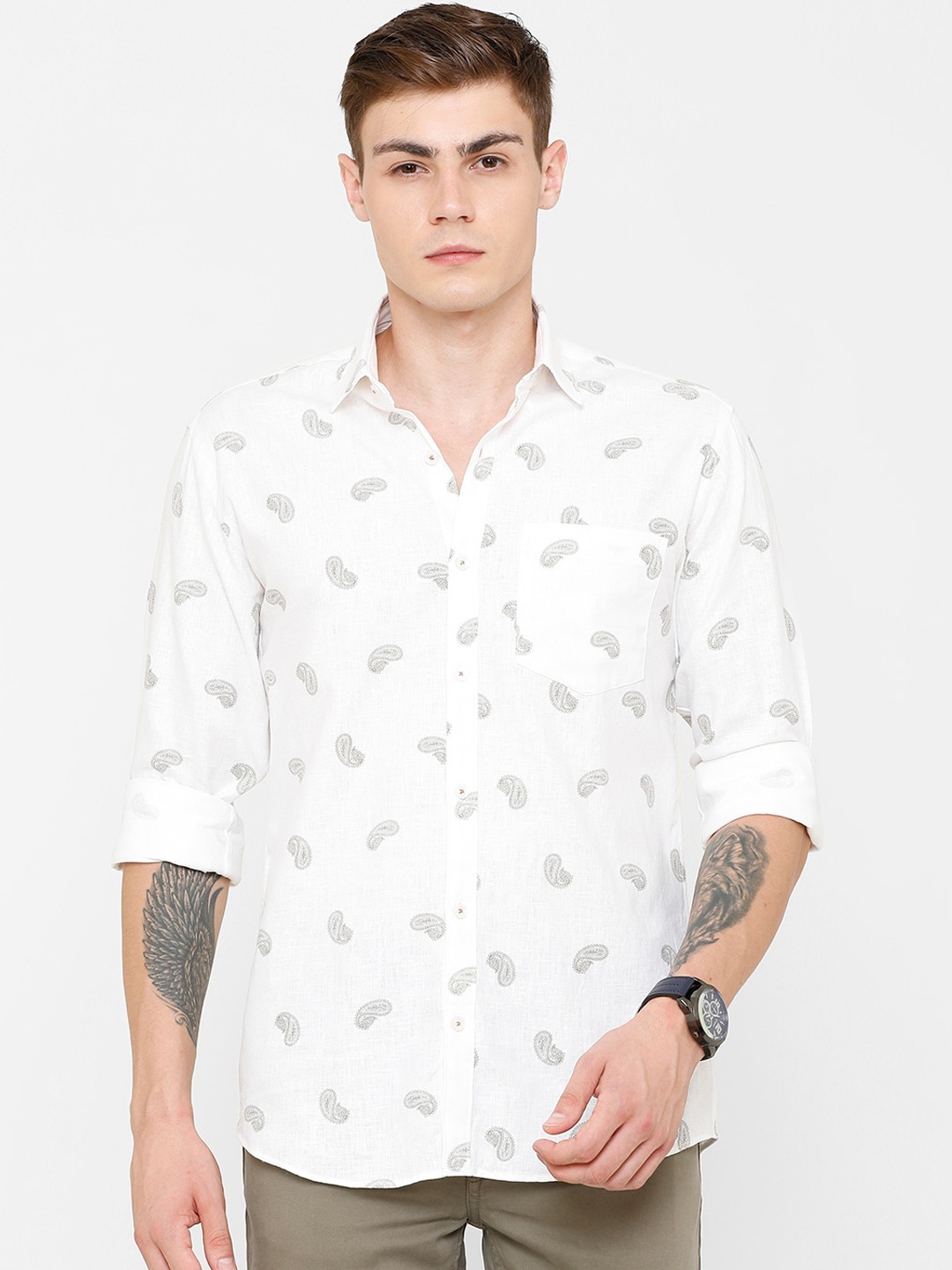 

CAVALLO by Linen Club Men White Opaque Printed Casual Shirt