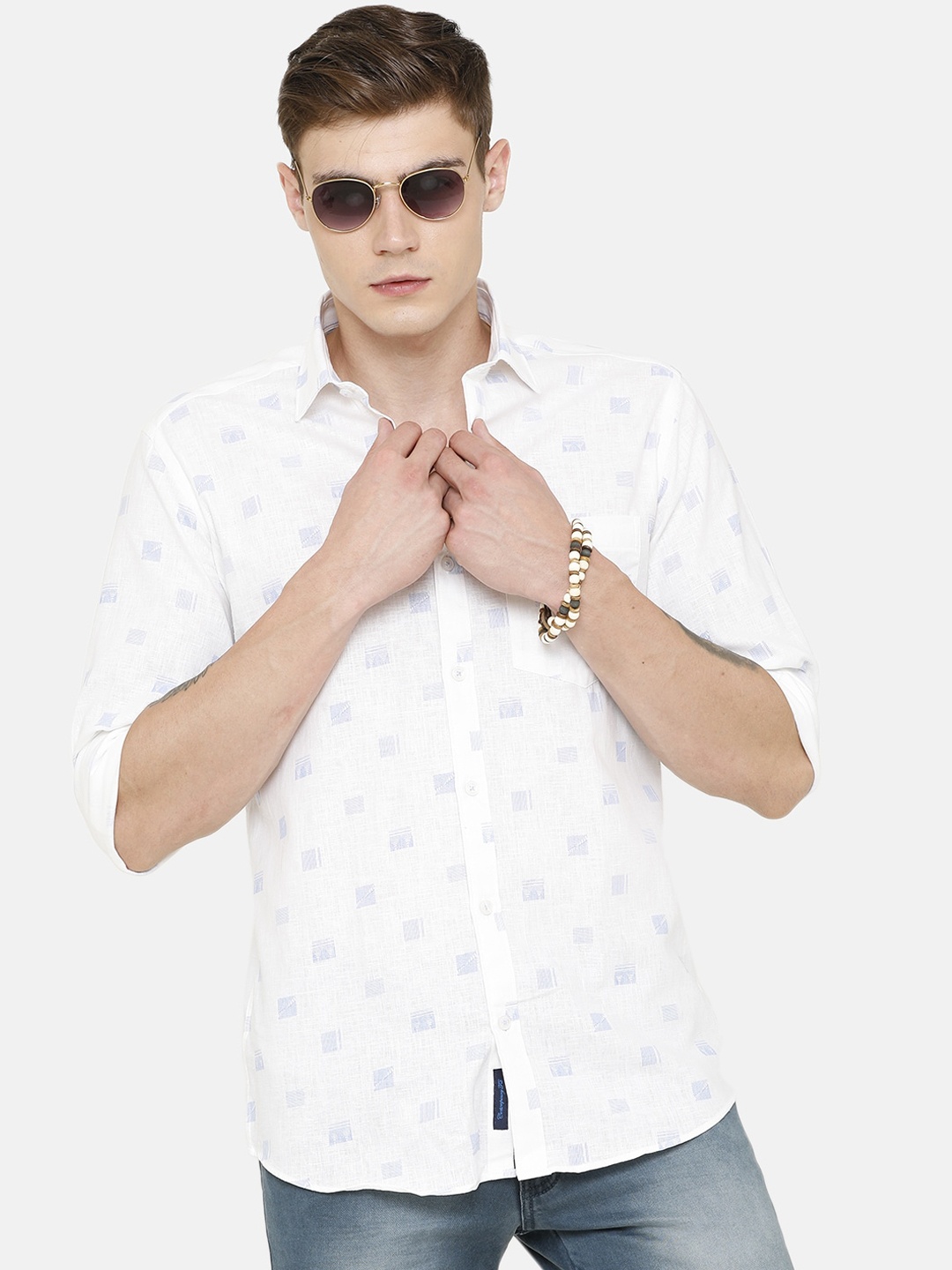 

CAVALLO by Linen Club Men White Opaque Printed Linen Cotton Casual Shirt
