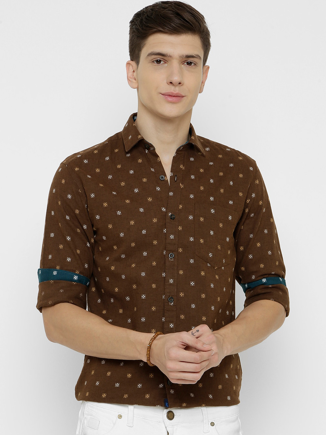 

CAVALLO by Linen Club Men Brown Printed Linen Cotton Casual Shirt