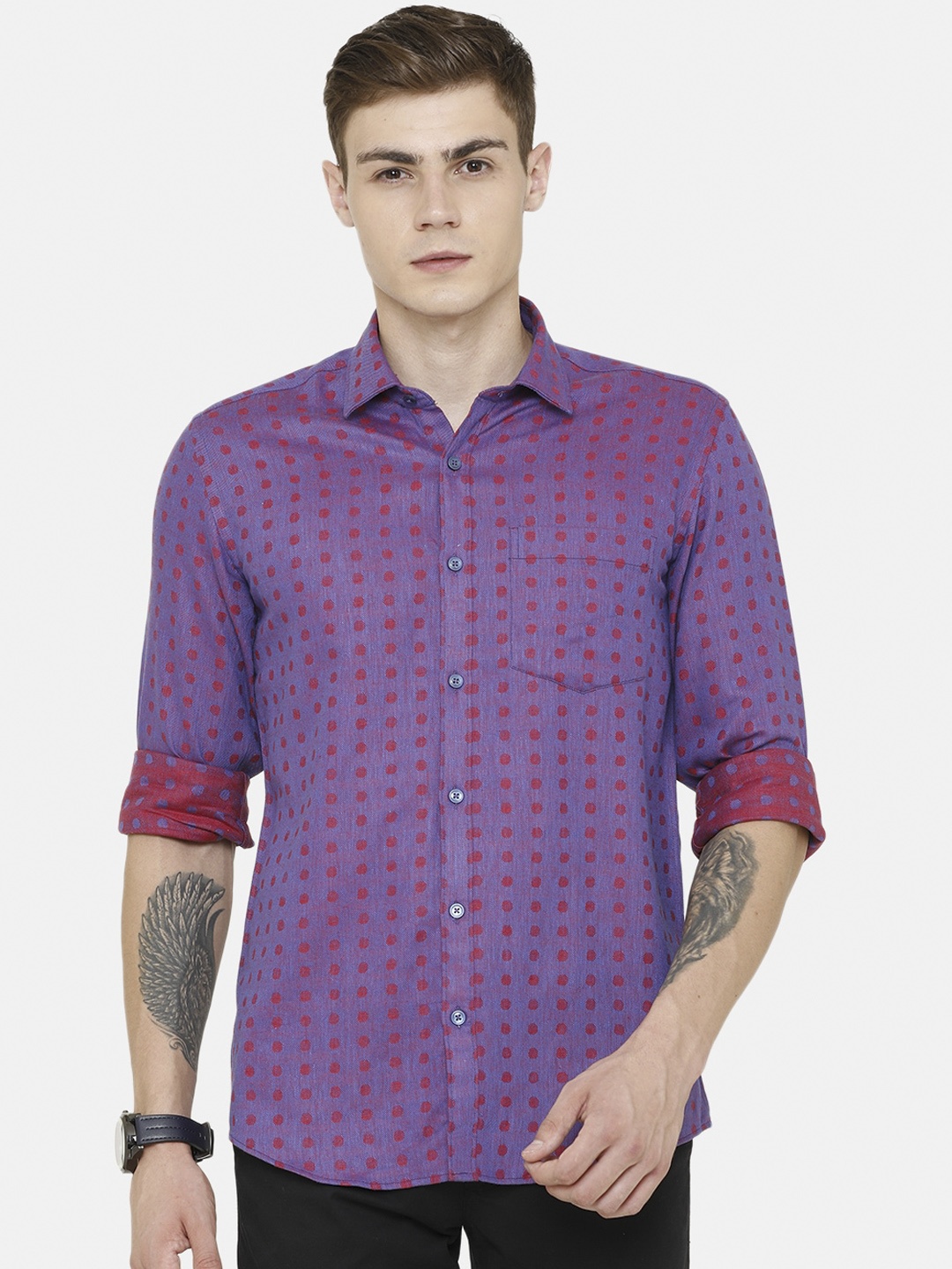 

CAVALLO by Linen Club Men Blue Linen Cotton Opaque Printed Casual Shirt
