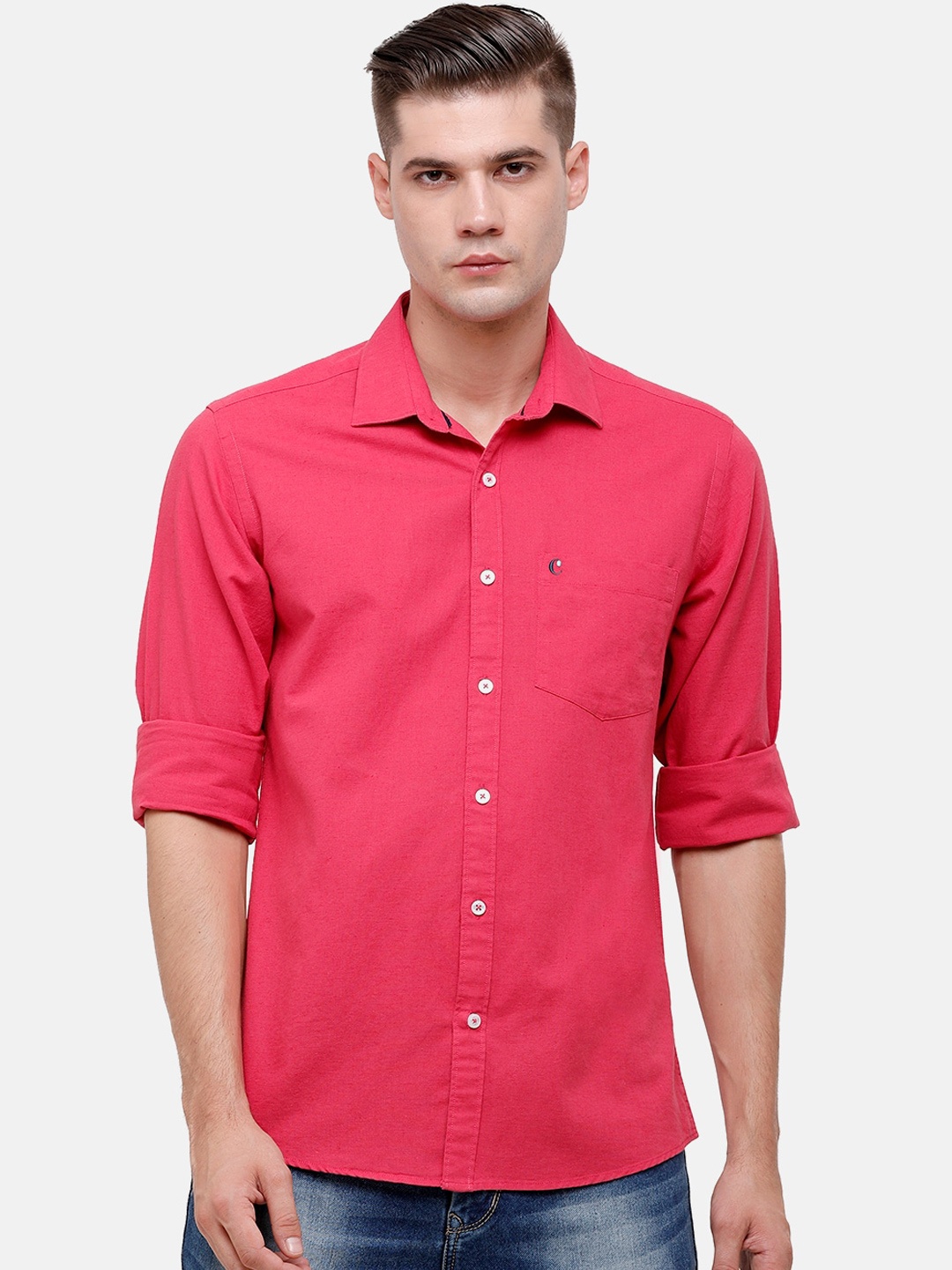 

CAVALLO by Linen Club Men Coral Solid Regular Fit Cotton-Linen Casual Shirt