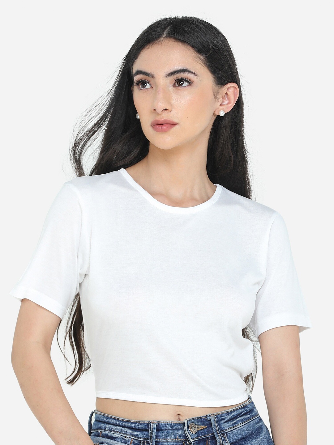 

DECHEN White-Coloured Solid Backless Regular Crop Top
