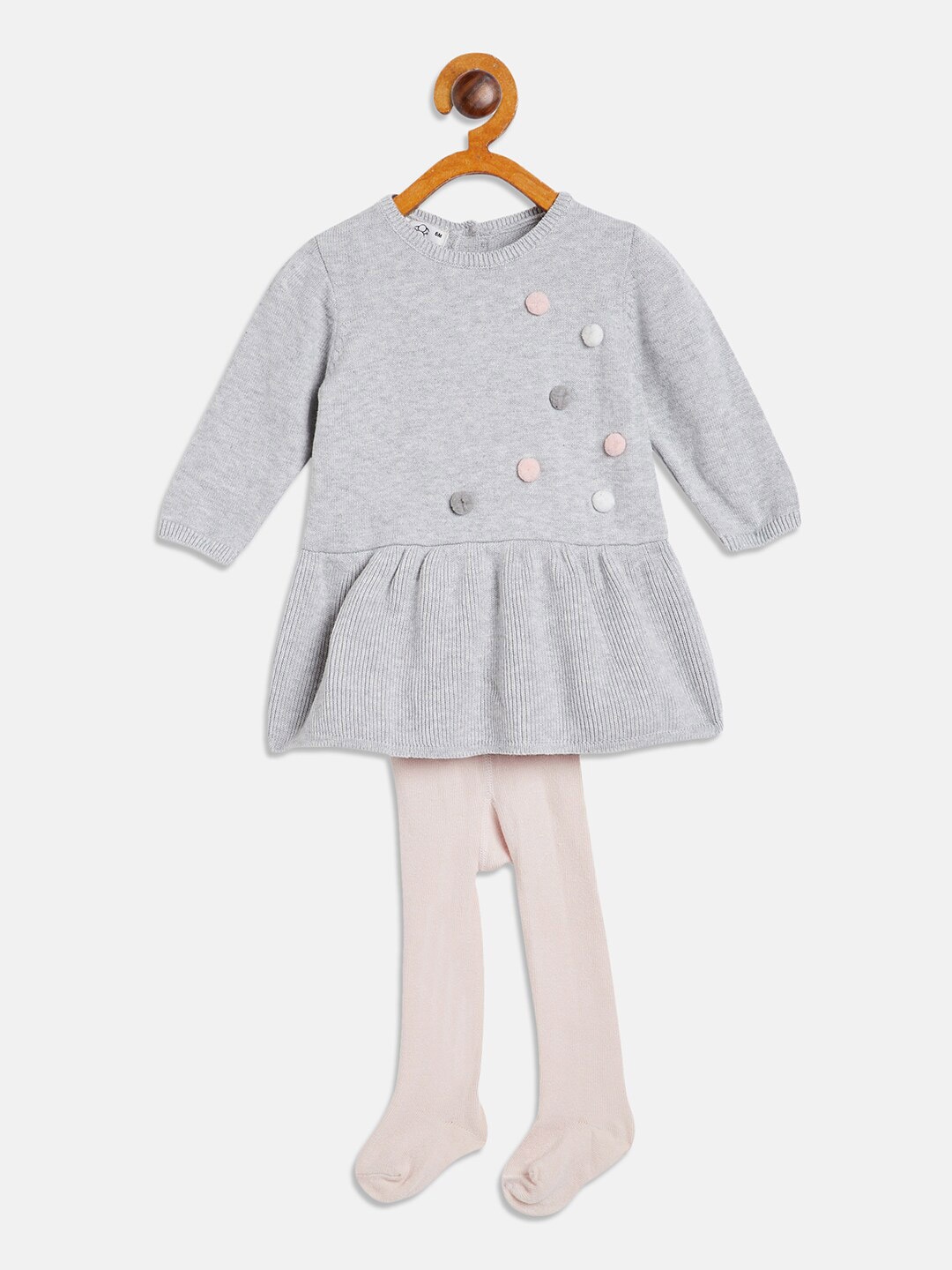 

JWAAQ Girls Grey & Pink Pure Wool Top with Leggings