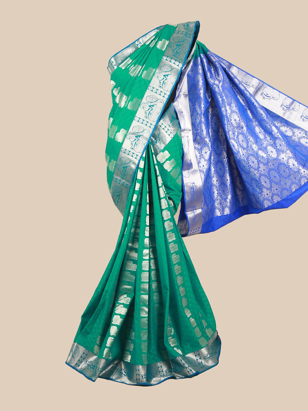 

Pothys Blue & Green Woven Design Zari Border Saree