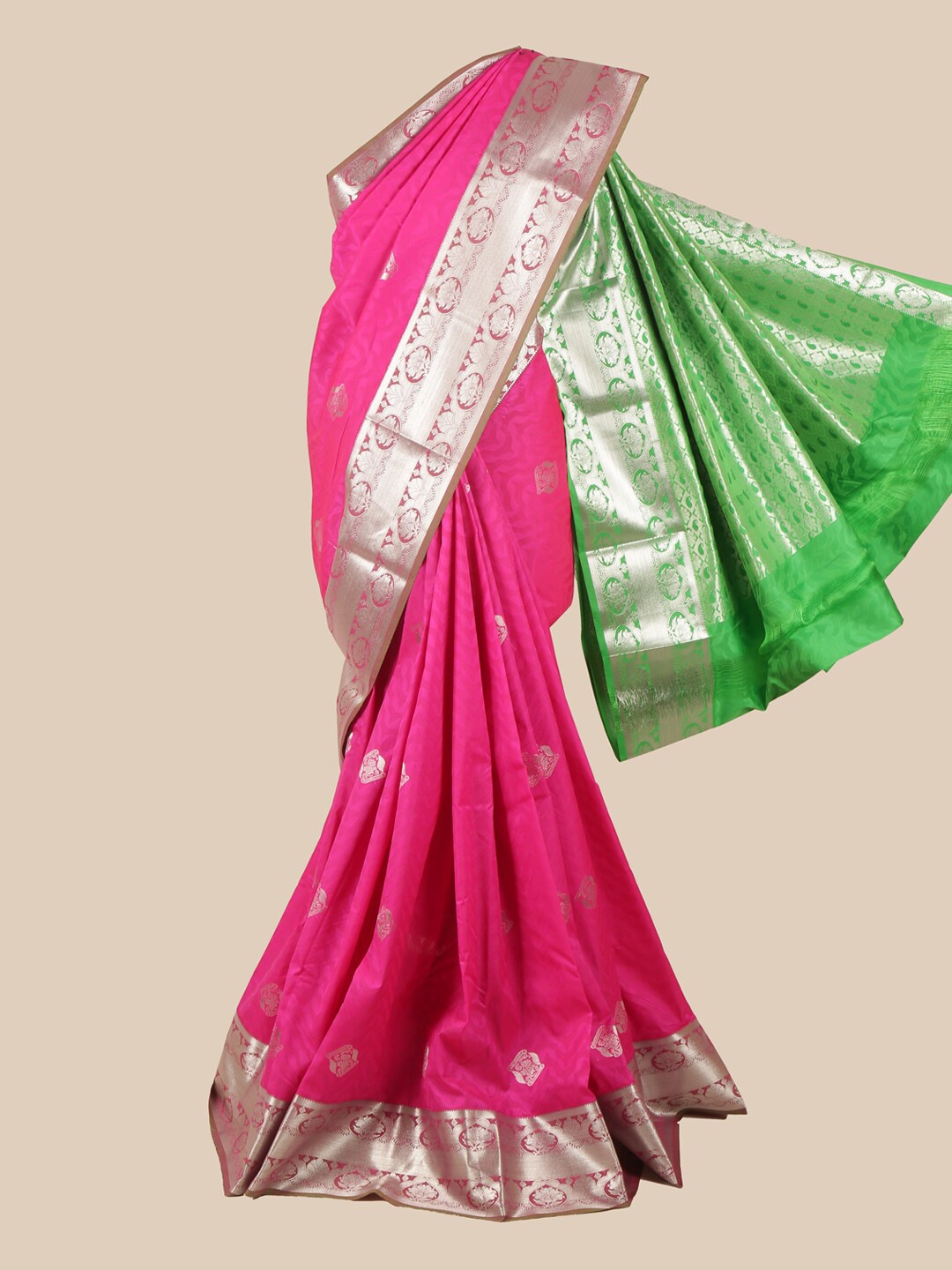 

Pothys Pink & Green Woven Design Zari Border Saree