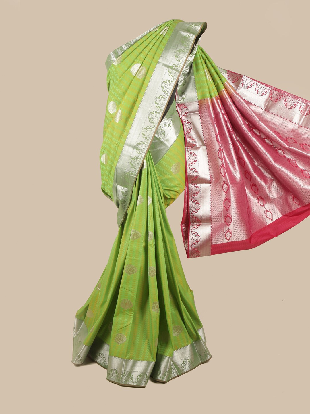 

Pothys Green & Maroon Ethnic Motifs Zari Saree