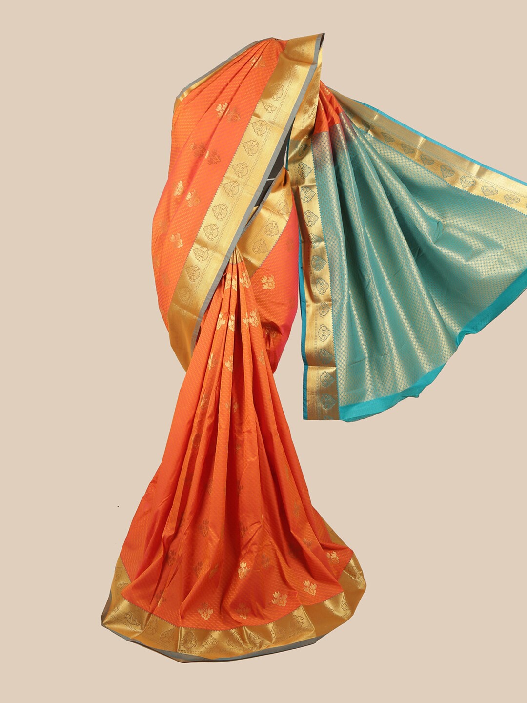 

Pothys Orange & Gold-Toned Floral Zari Saree