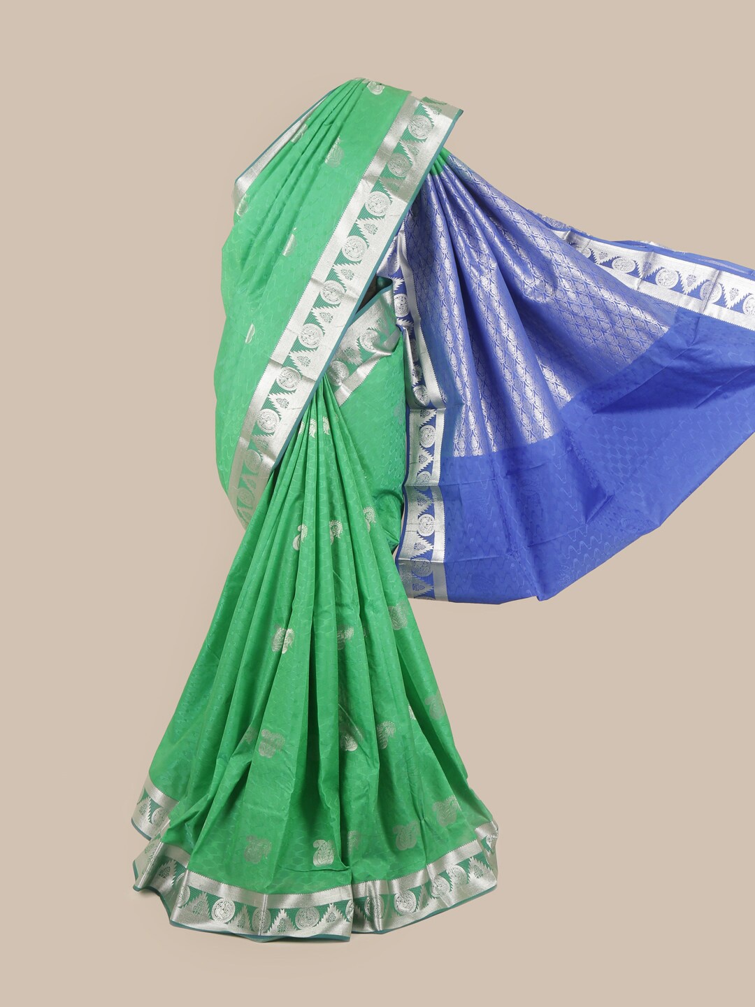 

Pothys Green & Blue Floral Zari Saree